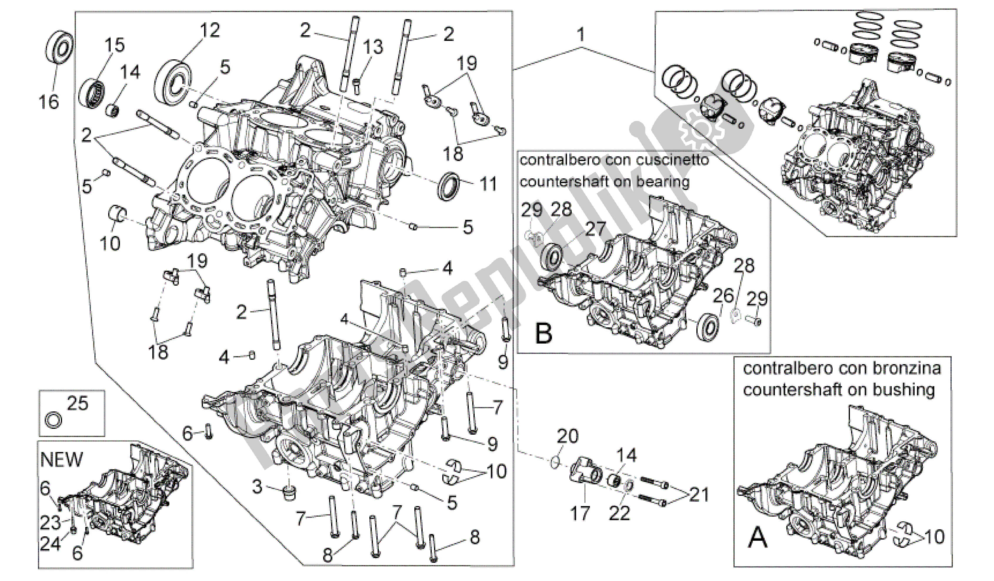 All parts for the Crank-case I of the Aprilia RSV4 Factory SBK Racing 3979 1000 2009 - 2010