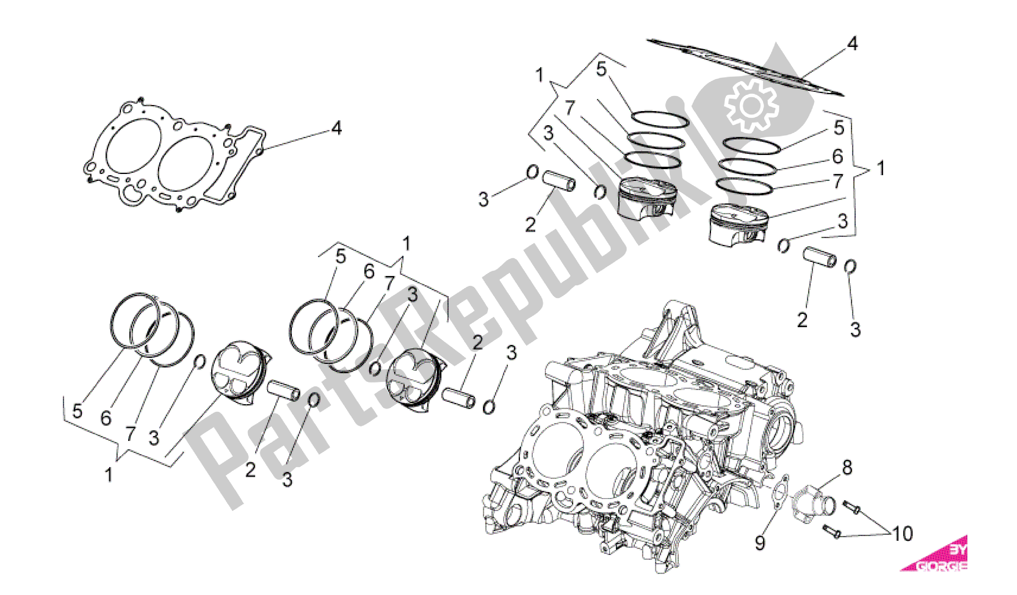 Alle onderdelen voor de Cilinder - Zuiger van de Aprilia RSV4 Factory SBK Racing 3979 1000 2009 - 2010