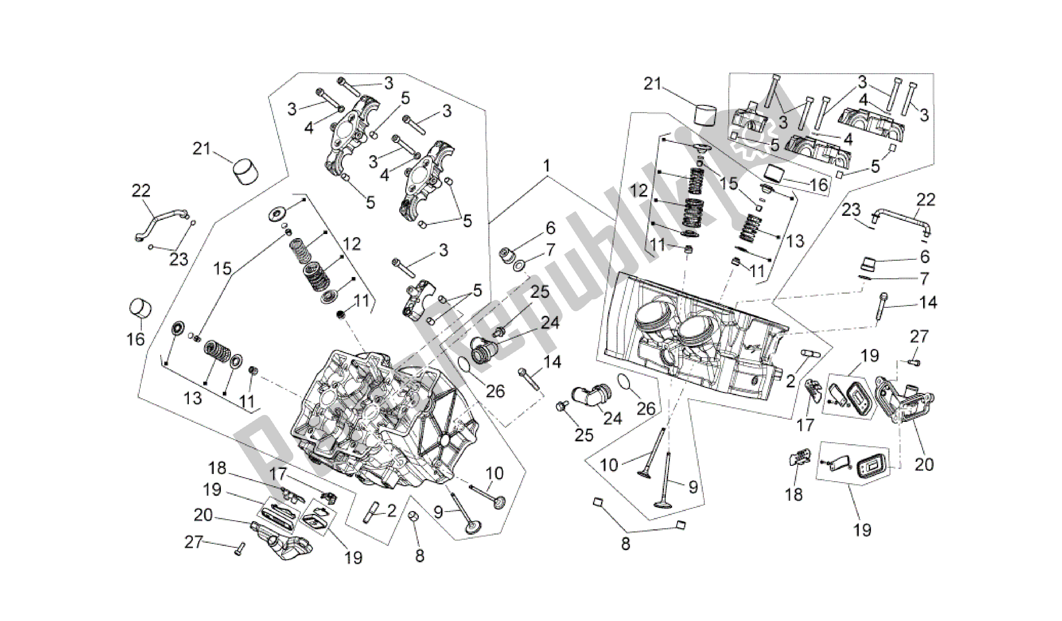Alle onderdelen voor de Cilinderkop - Kleppen van de Aprilia RSV4 Factory SBK Racing 3979 1000 2009 - 2010