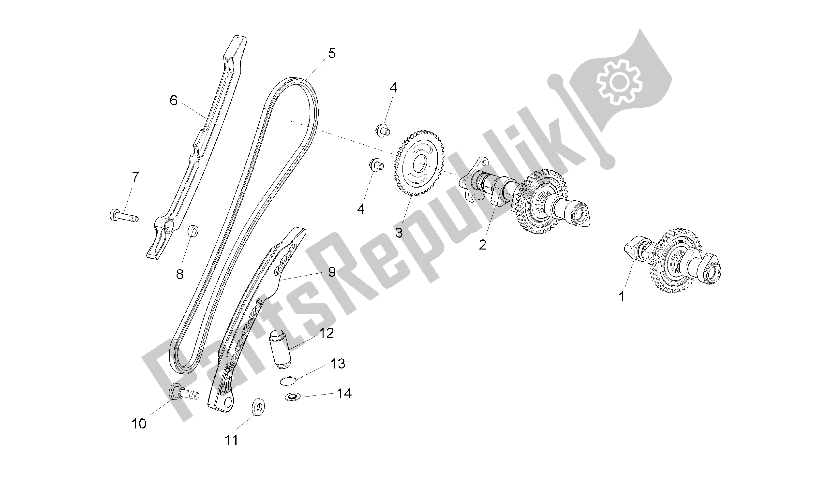 Alle onderdelen voor de Achterste Cilinder Timing Systeem van de Aprilia RSV4 Factory SBK Racing 3979 1000 2009 - 2010