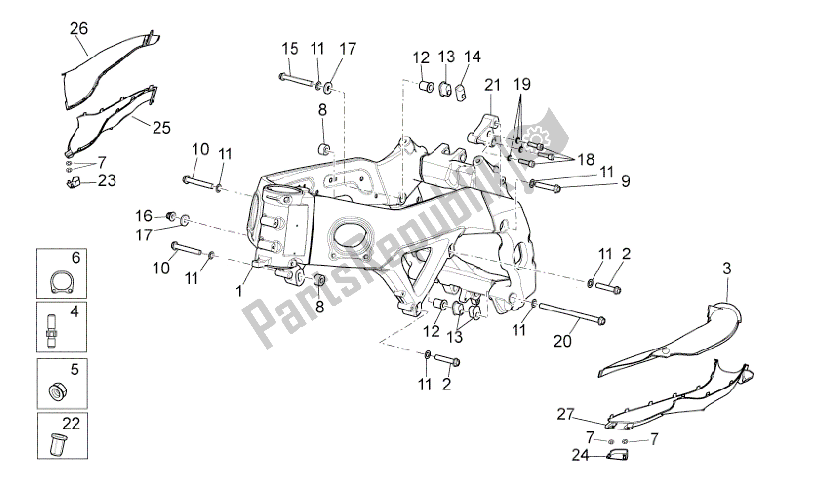 All parts for the Frame I of the Aprilia RSV4 R 3980 1000 2009 - 2010