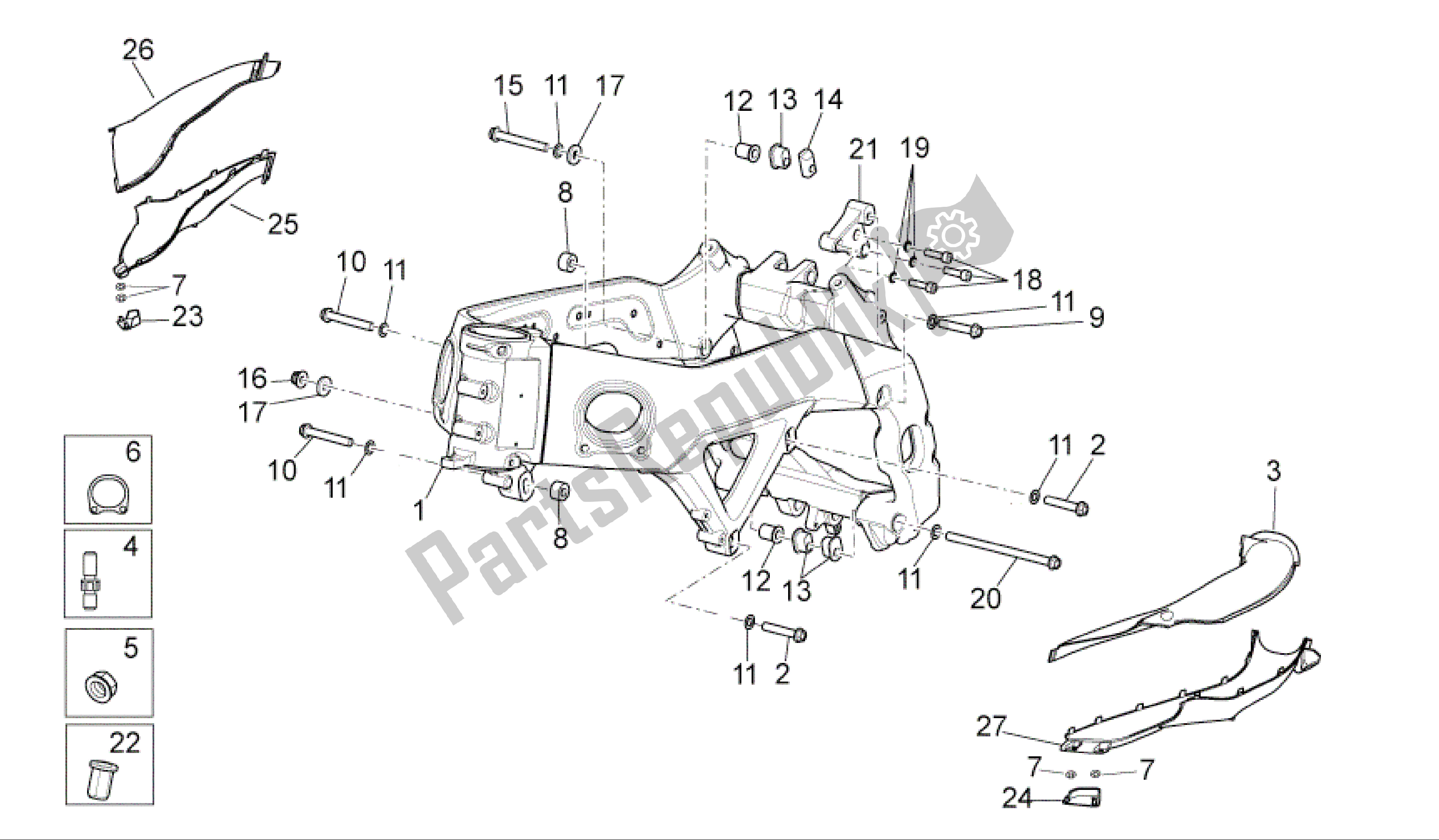 Alle onderdelen voor de Kader I van de Aprilia RSV4 R 3980 1000 2009 - 2010