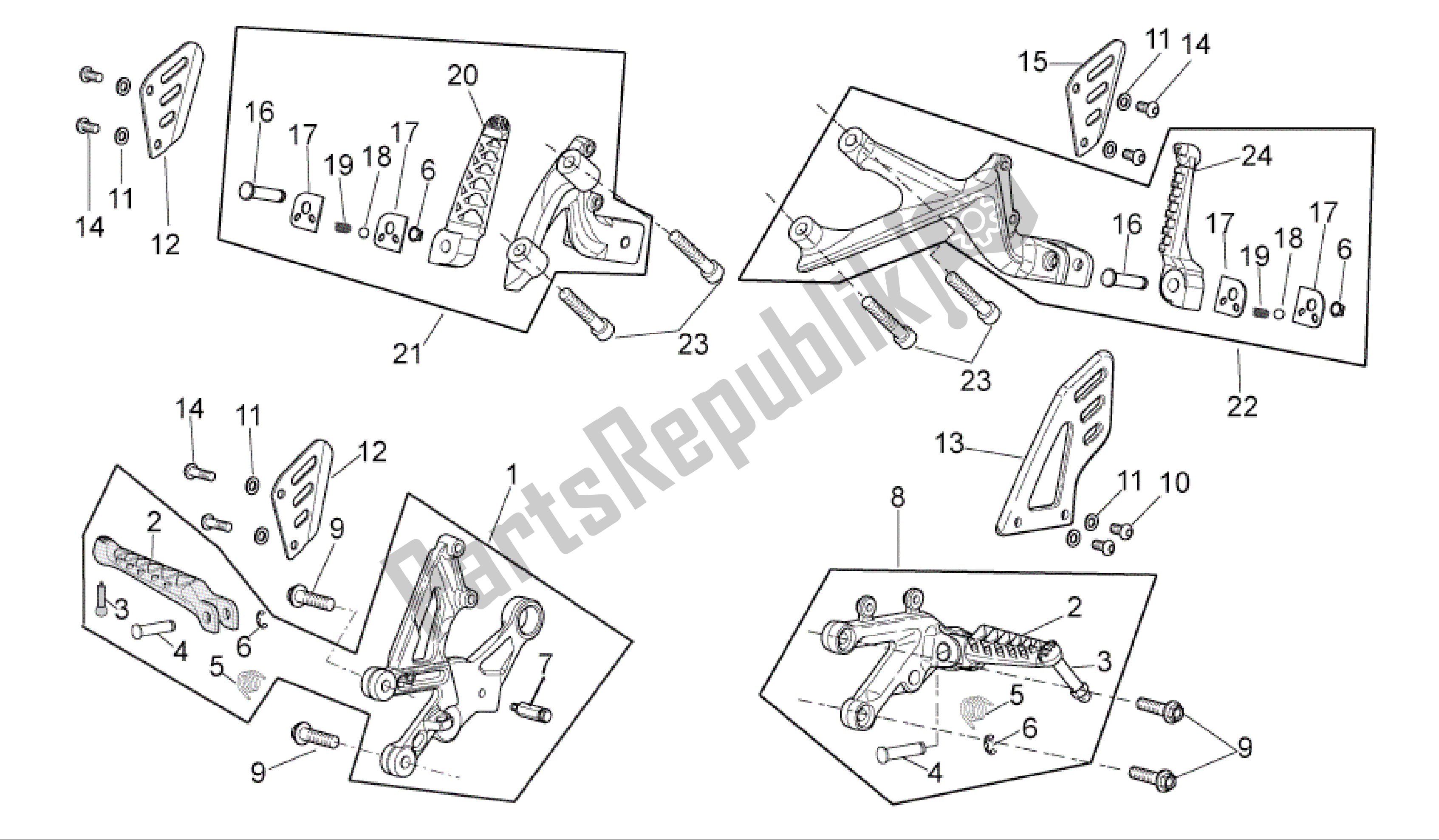 All parts for the Foot Rests of the Aprilia RSV4 R 3980 1000 2009 - 2010