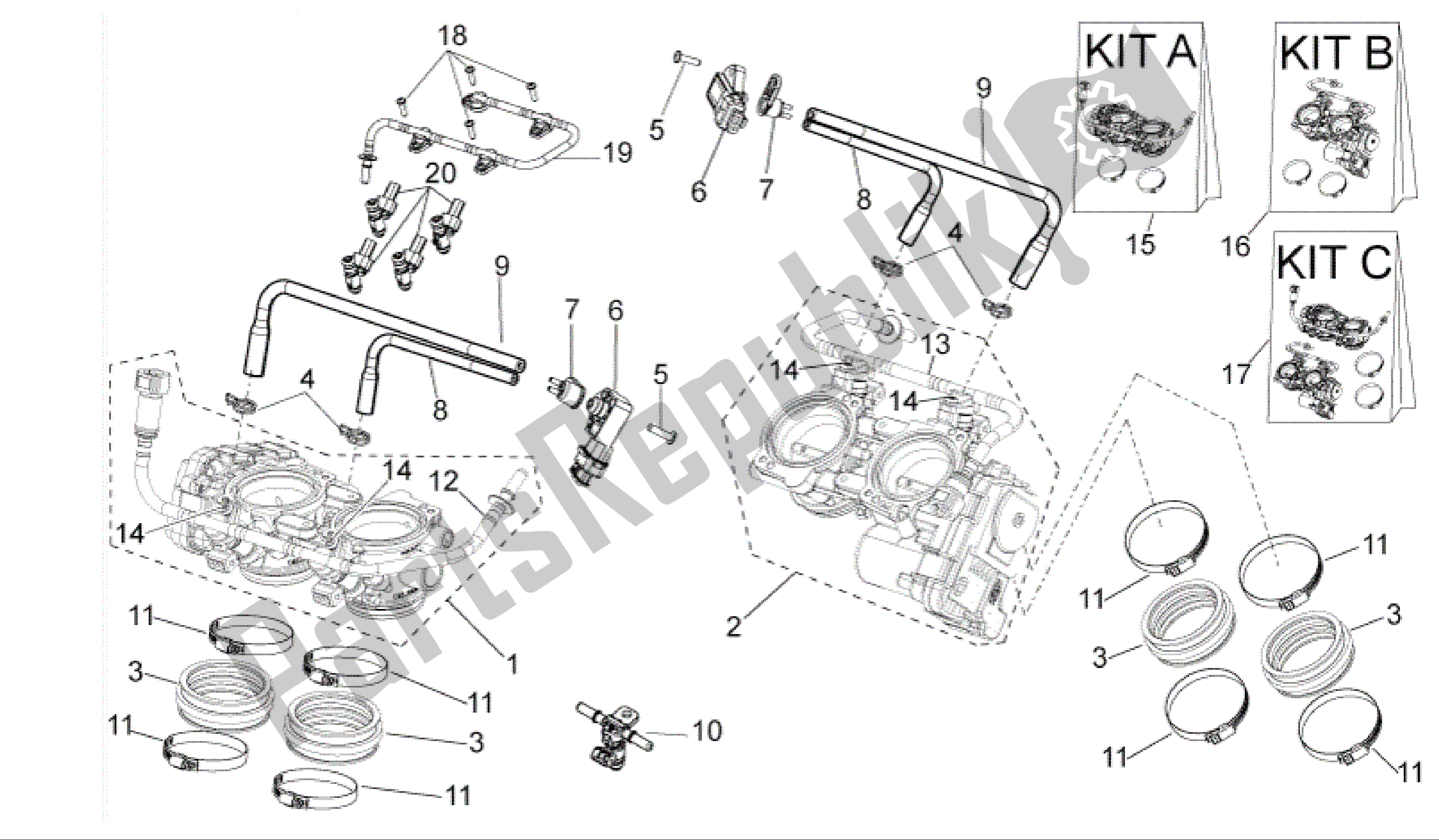 All parts for the Throttle Body of the Aprilia RSV4 R 3980 1000 2009 - 2010