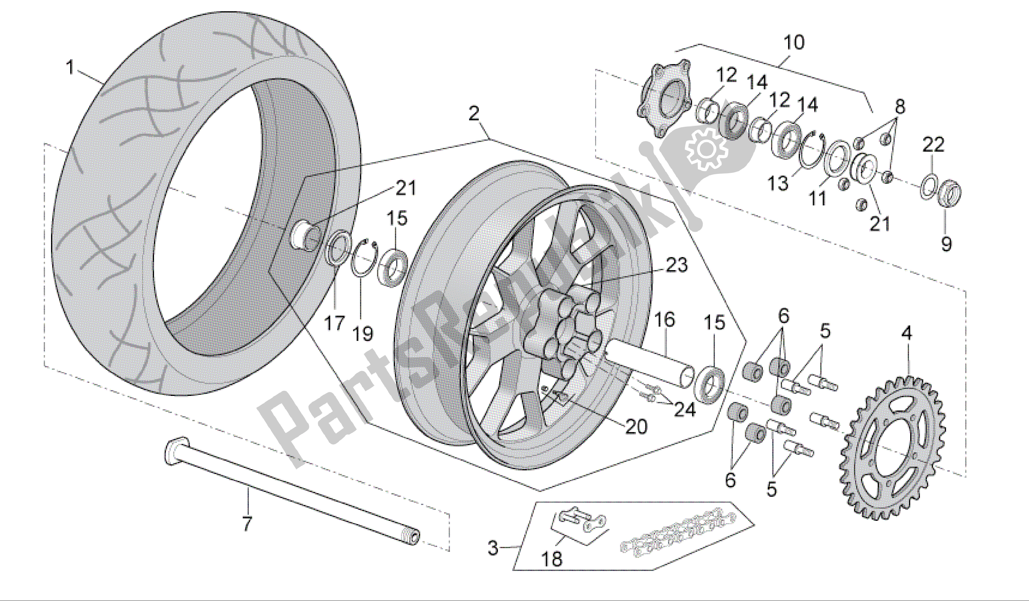 All parts for the Rear Wheel of the Aprilia RSV4 R 3980 1000 2009 - 2010