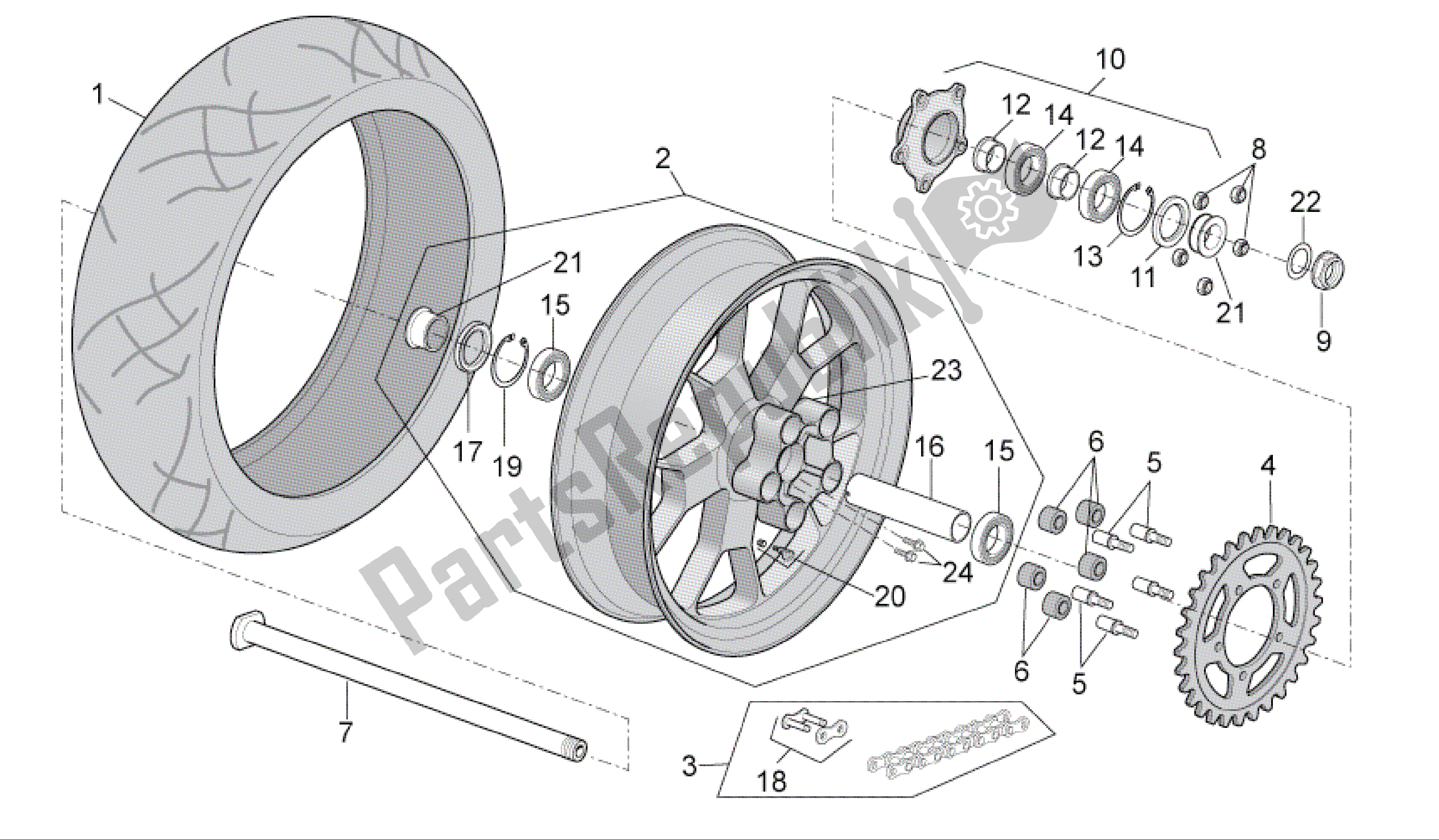 Tutte le parti per il Ruota Posteriore del Aprilia RSV4 R 3980 1000 2009 - 2010