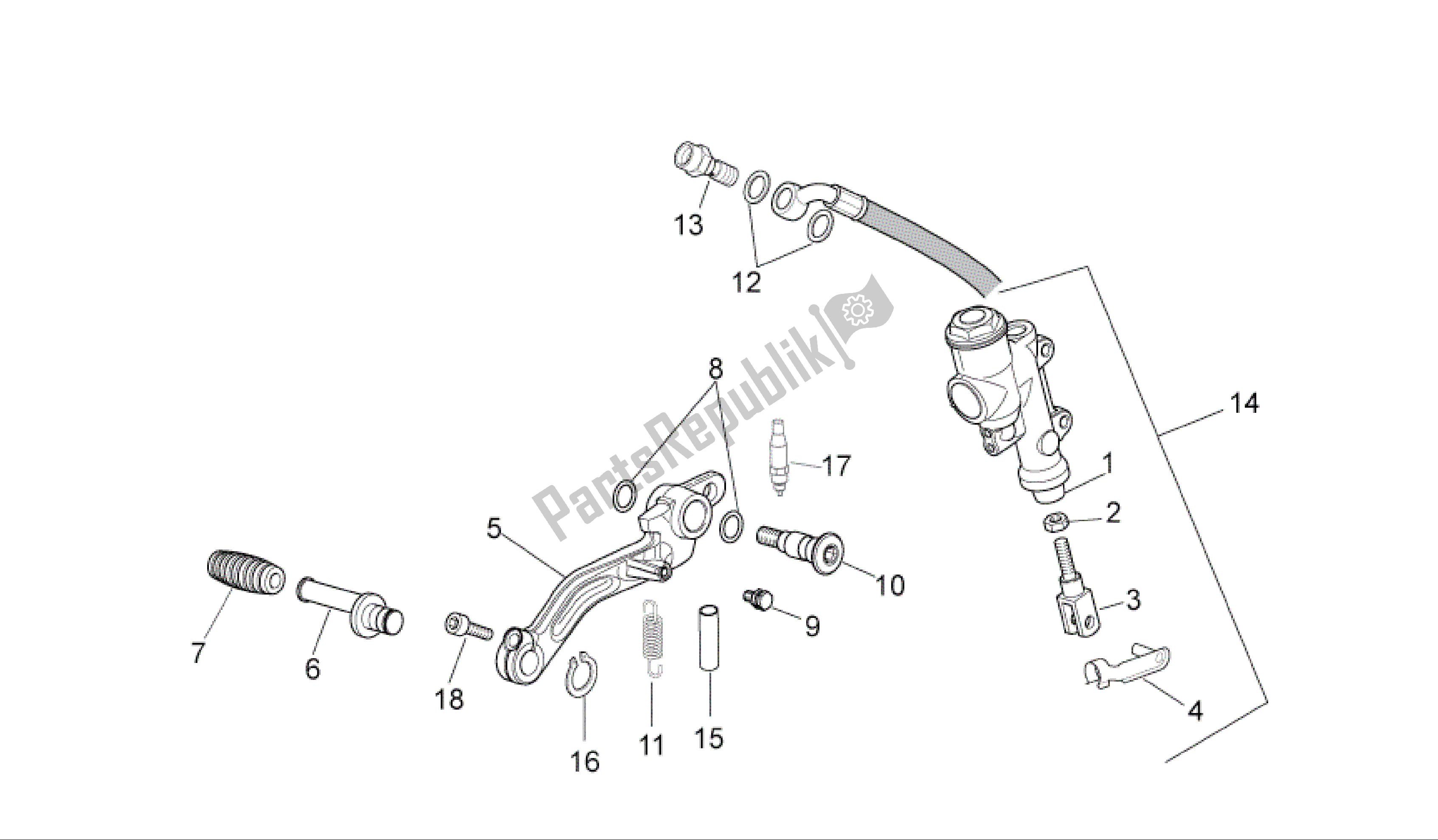 Todas as partes de Cilindro Mestre Traseiro do Aprilia RSV4 R 3980 1000 2009 - 2010