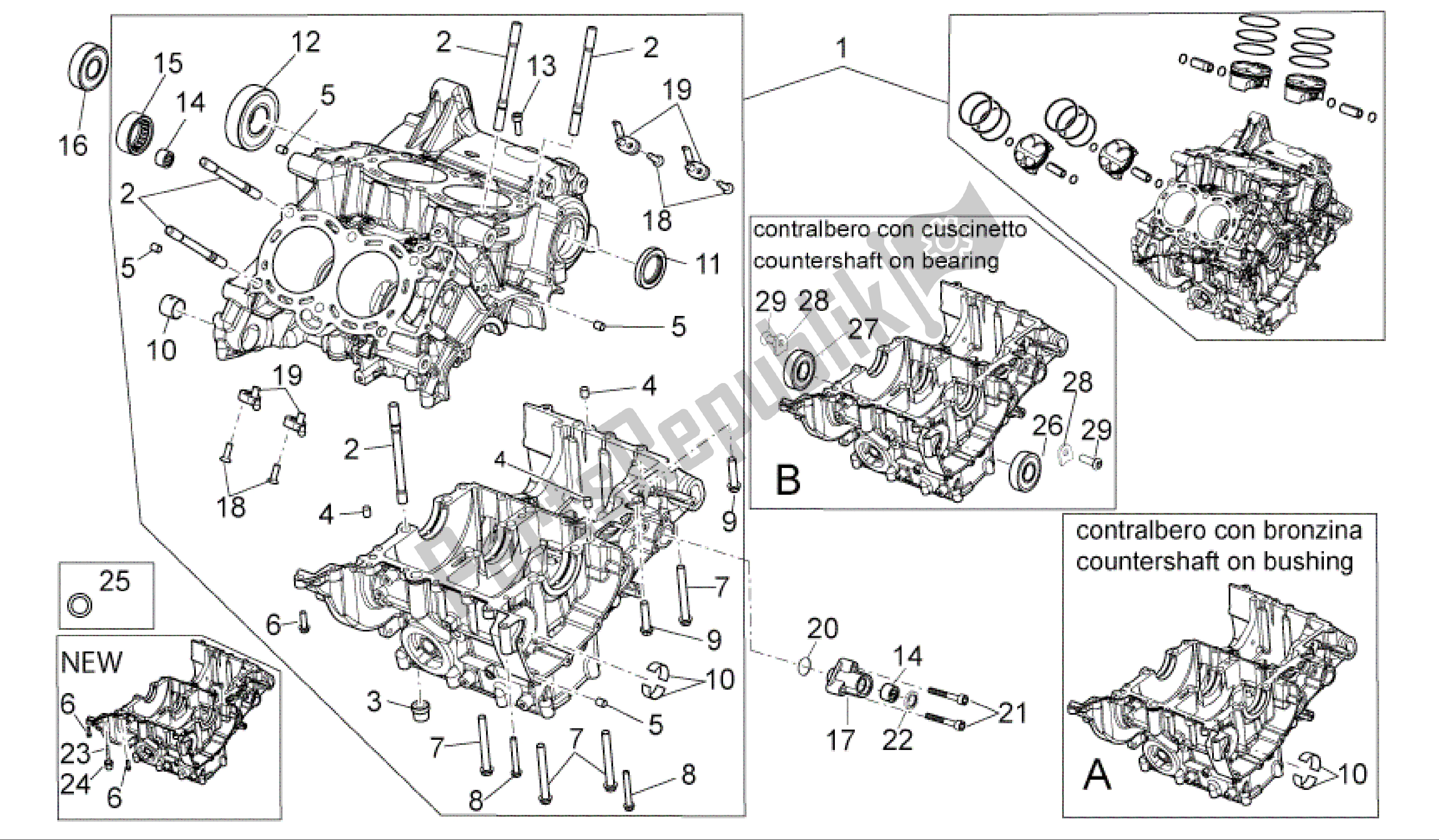 All parts for the Crank-case I of the Aprilia RSV4 R 3980 1000 2009 - 2010