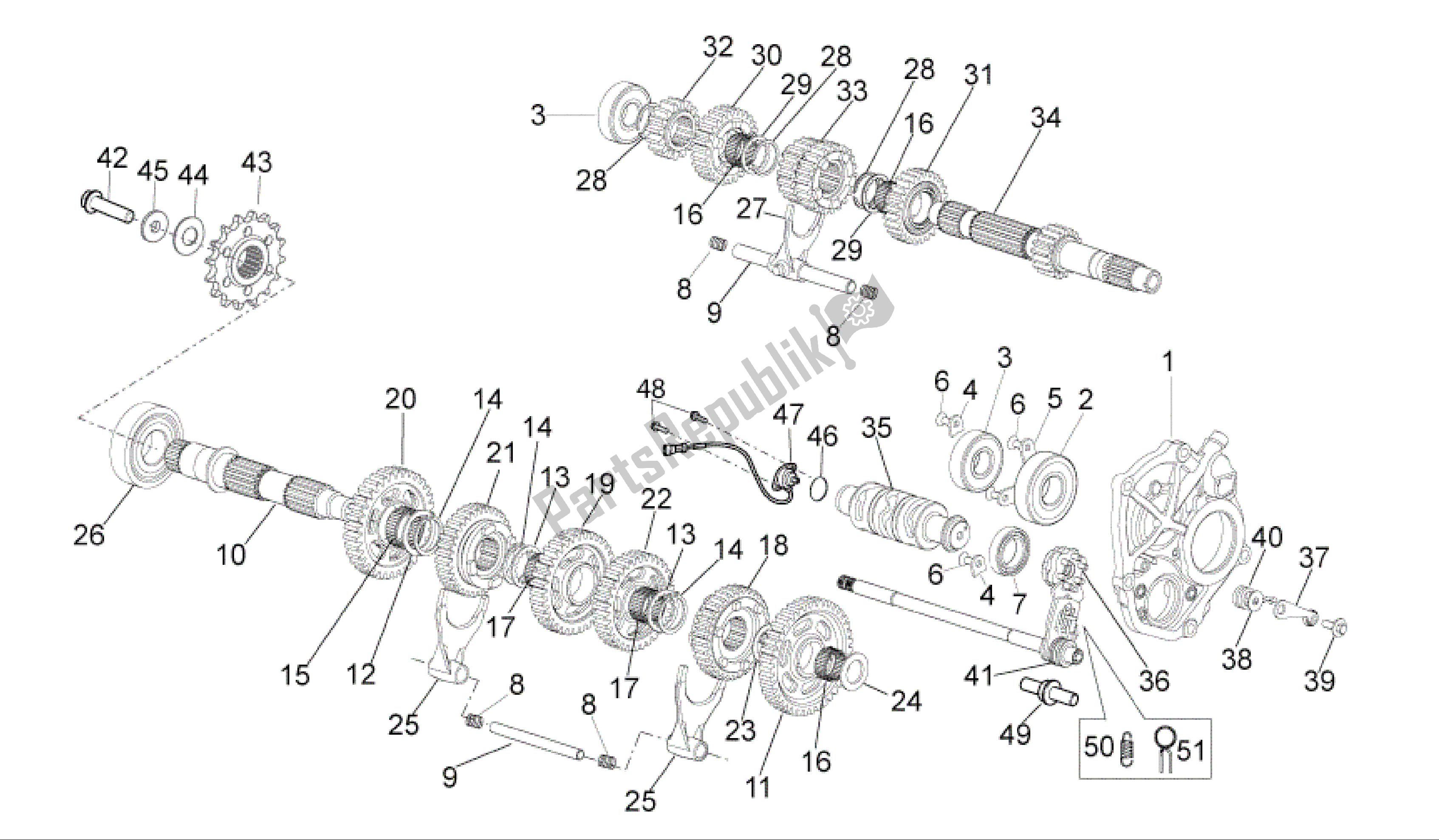 All parts for the Gear Box of the Aprilia RSV4 R 3980 1000 2009 - 2010