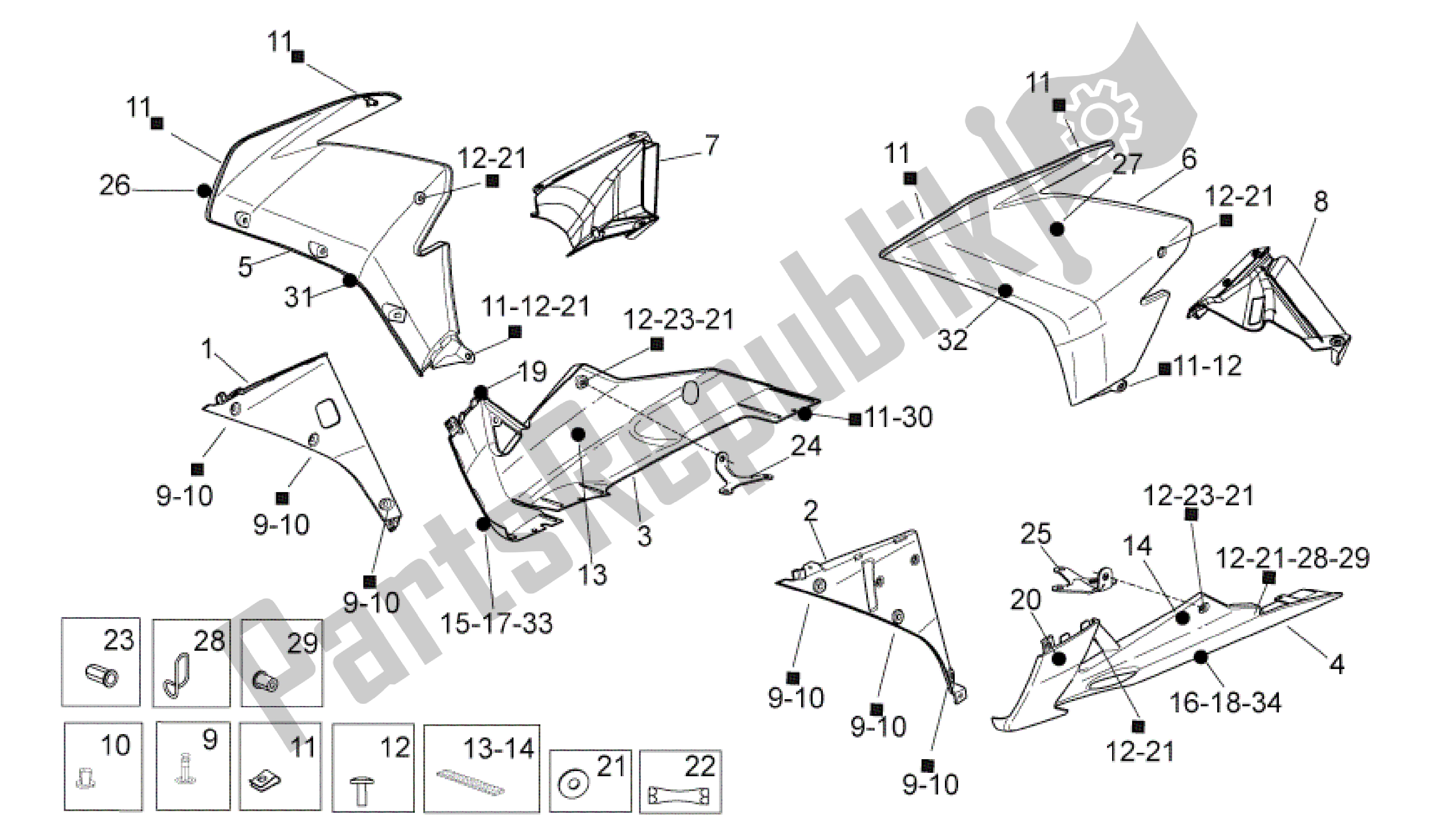 All parts for the Front Body Ii of the Aprilia RSV4 Aprc Factory 3981 1000 2011 - 2012