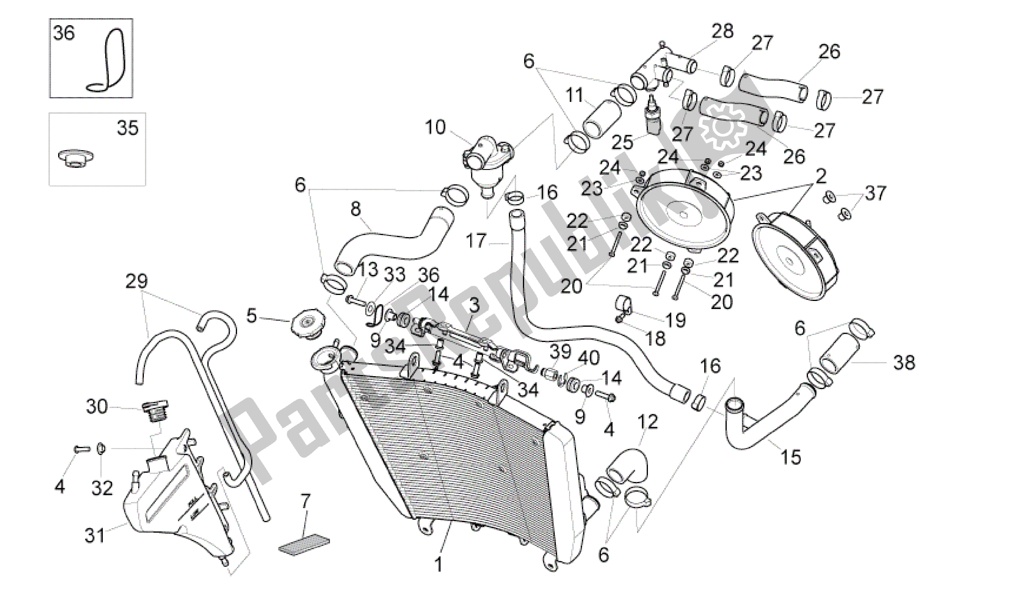 All parts for the Cooling System of the Aprilia RSV4 Aprc Factory 3981 1000 2011 - 2012