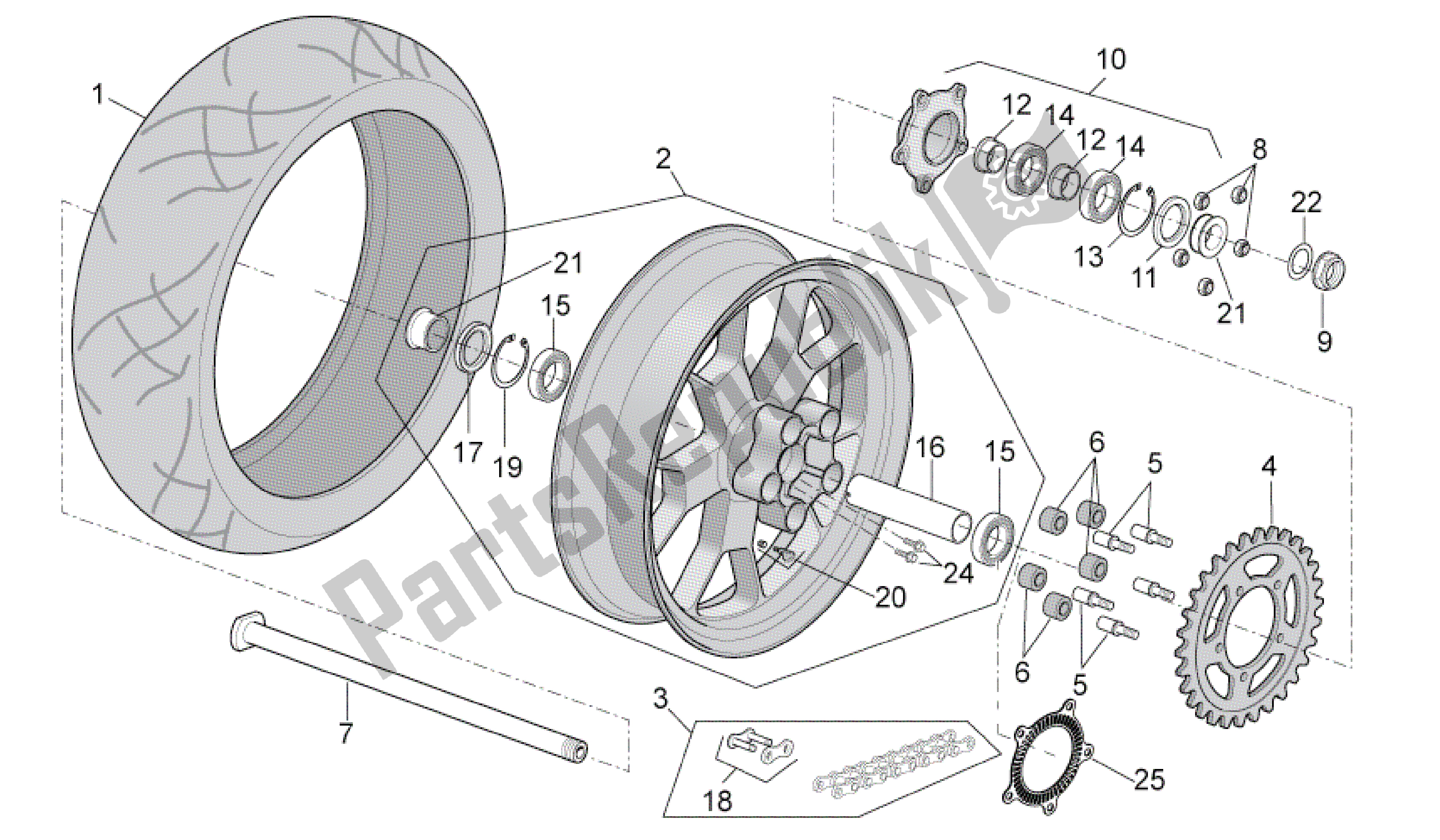 Todas as partes de Roda Traseira do Aprilia RSV4 Aprc Factory 3981 1000 2011 - 2012