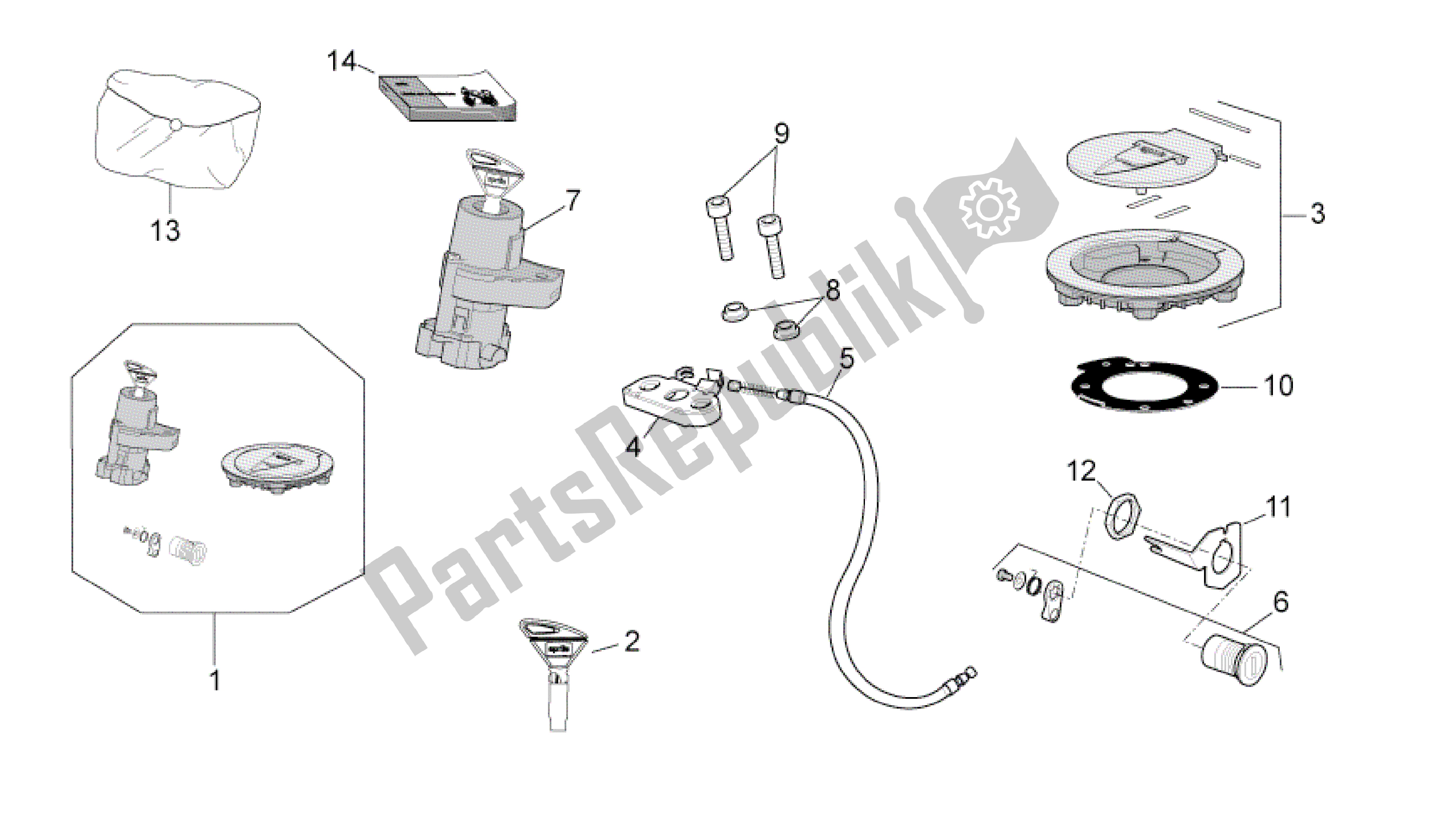 All parts for the Lock Hardware Kit of the Aprilia RSV4 Aprc Factory 3981 1000 2011 - 2012