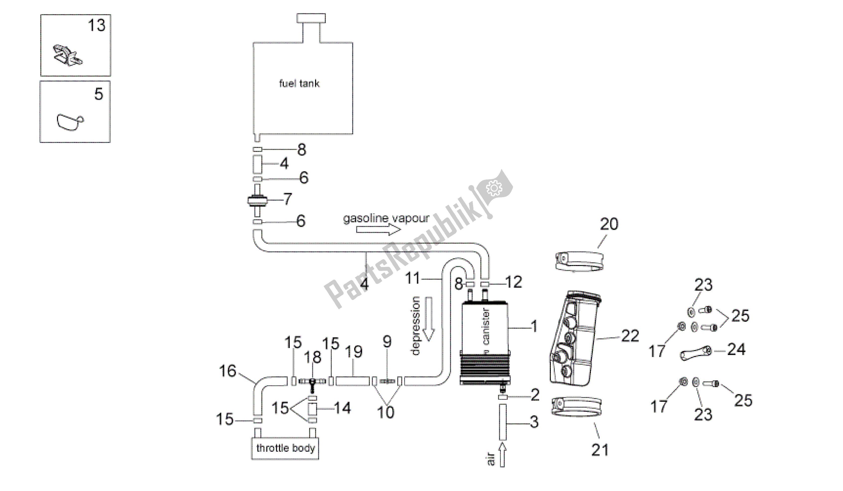 Alle Teile für das Kraftstoffdampfrückgewinnungssystem des Aprilia RSV4 Aprc Factory 3981 1000 2011 - 2012