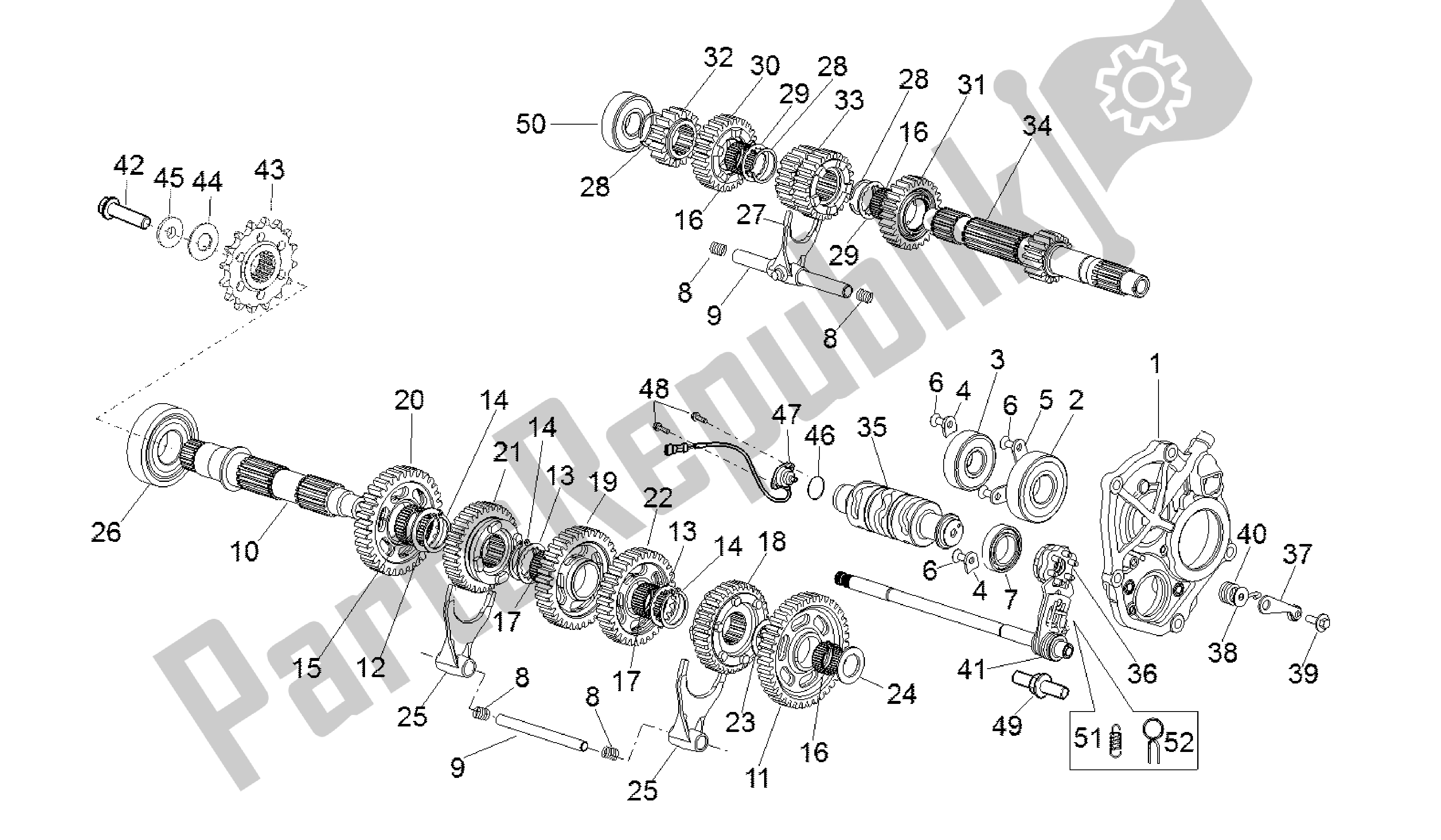 Alle onderdelen voor de Versnellingsbak van de Aprilia RSV4 Aprc Factory 3981 1000 2011 - 2012