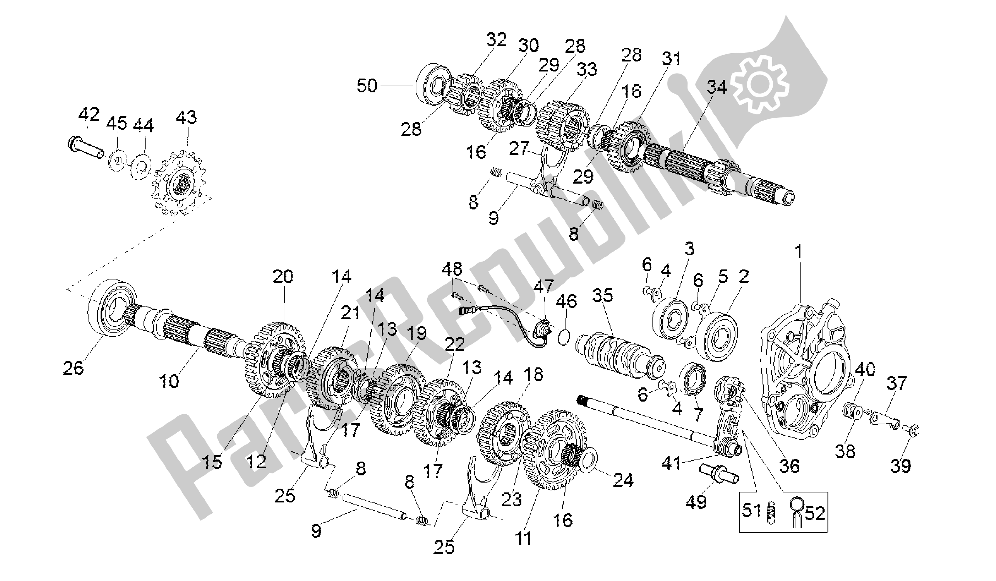 All parts for the Gear Box of the Aprilia RSV4 Aprc Factory 3981 1000 2011 - 2012