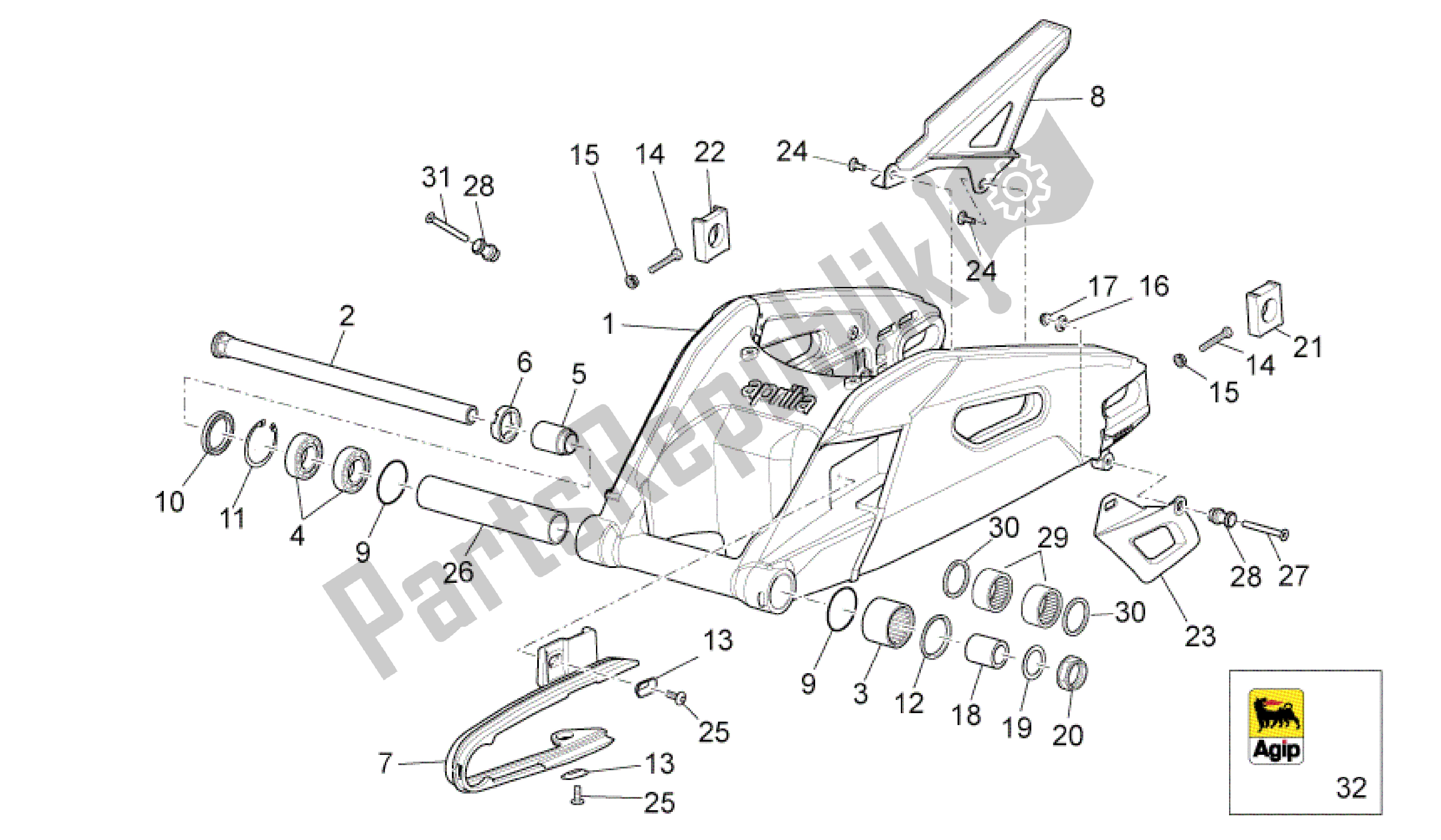 All parts for the Swing Arm of the Aprilia RSV4 Aprc R 3982 1000 2011 - 2012