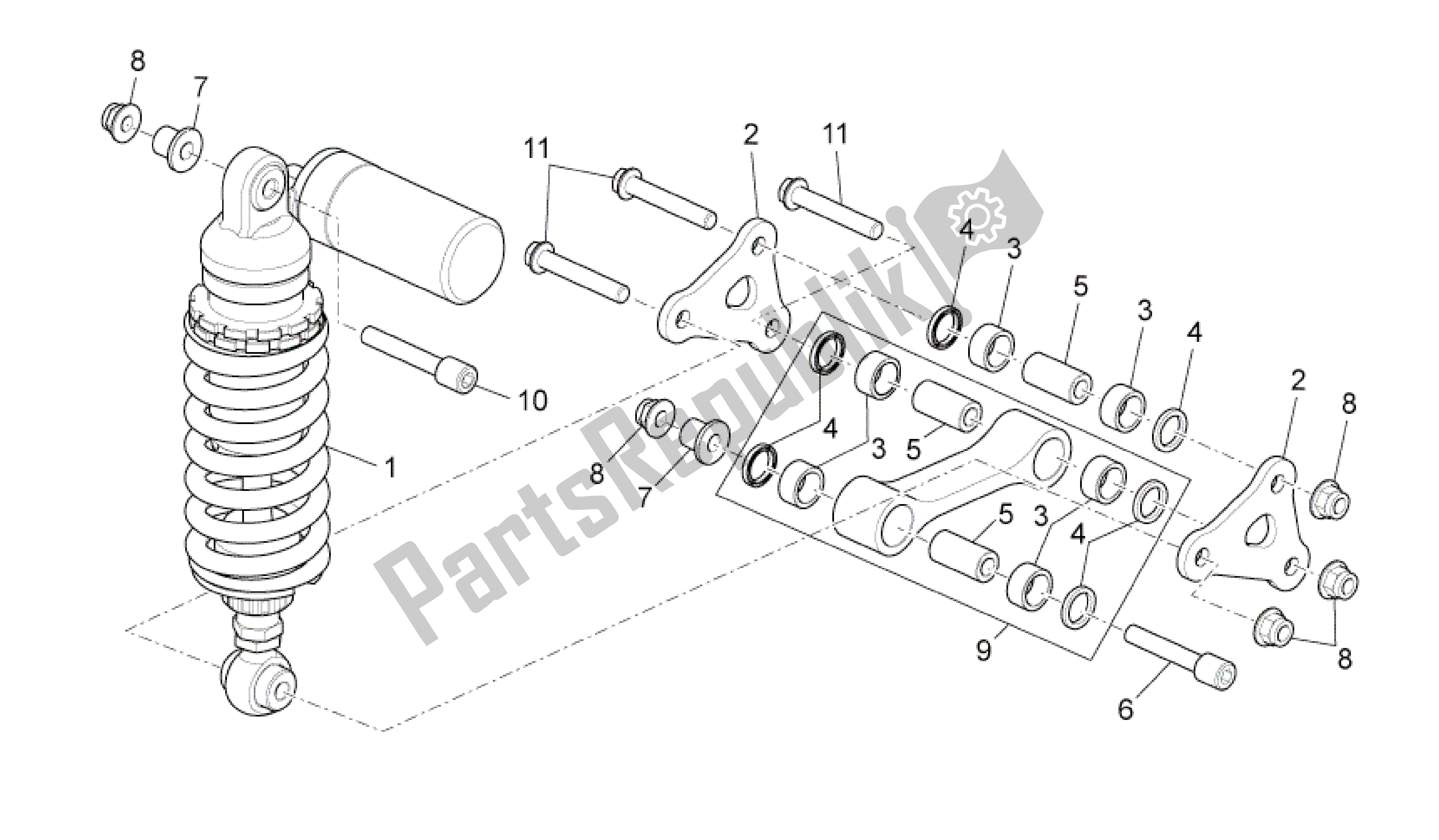 All parts for the Rear Shock Absorber of the Aprilia RSV4 Aprc R 3982 1000 2011 - 2012