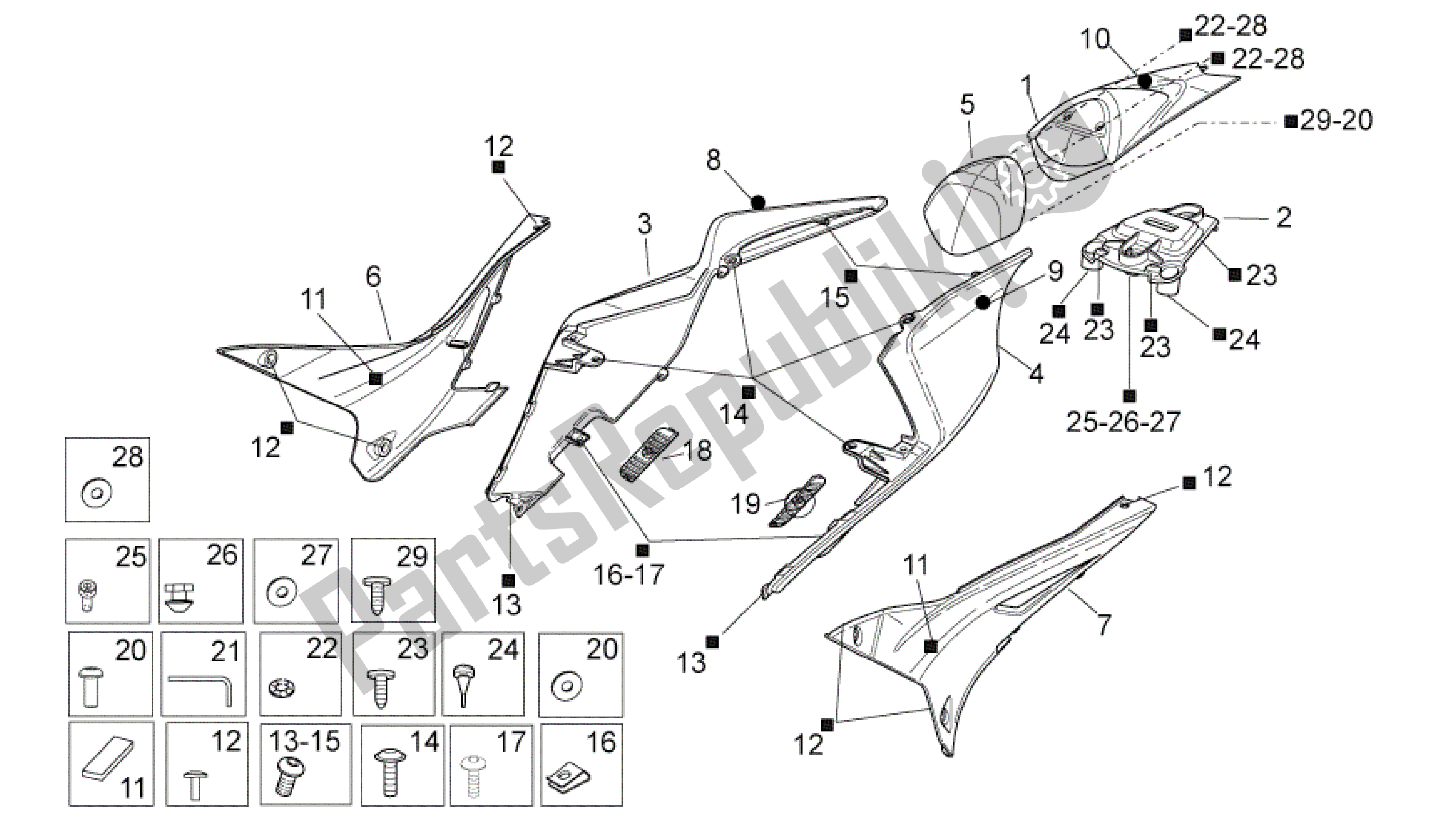 Alle Teile für das Hinterer Körper I des Aprilia RSV4 Aprc R 3982 1000 2011 - 2012
