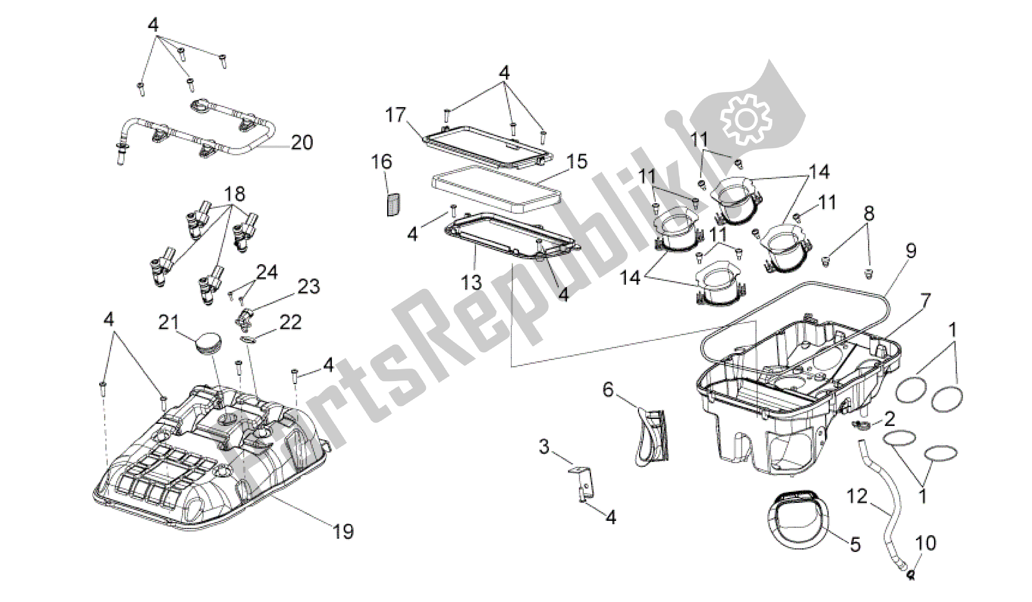 All parts for the Air Box of the Aprilia RSV4 Aprc R 3982 1000 2011 - 2012
