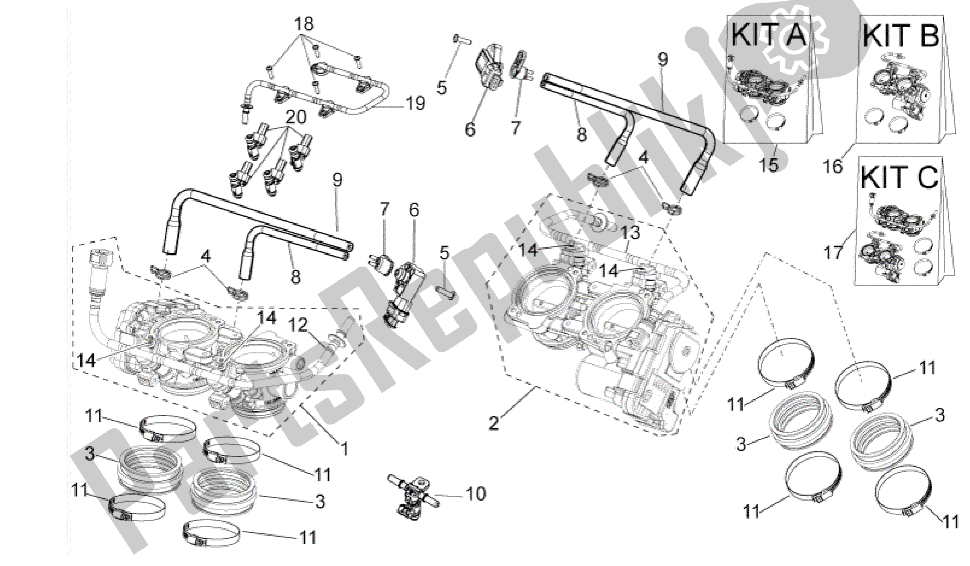 All parts for the Throttle Body of the Aprilia RSV4 Aprc R 3982 1000 2011 - 2012