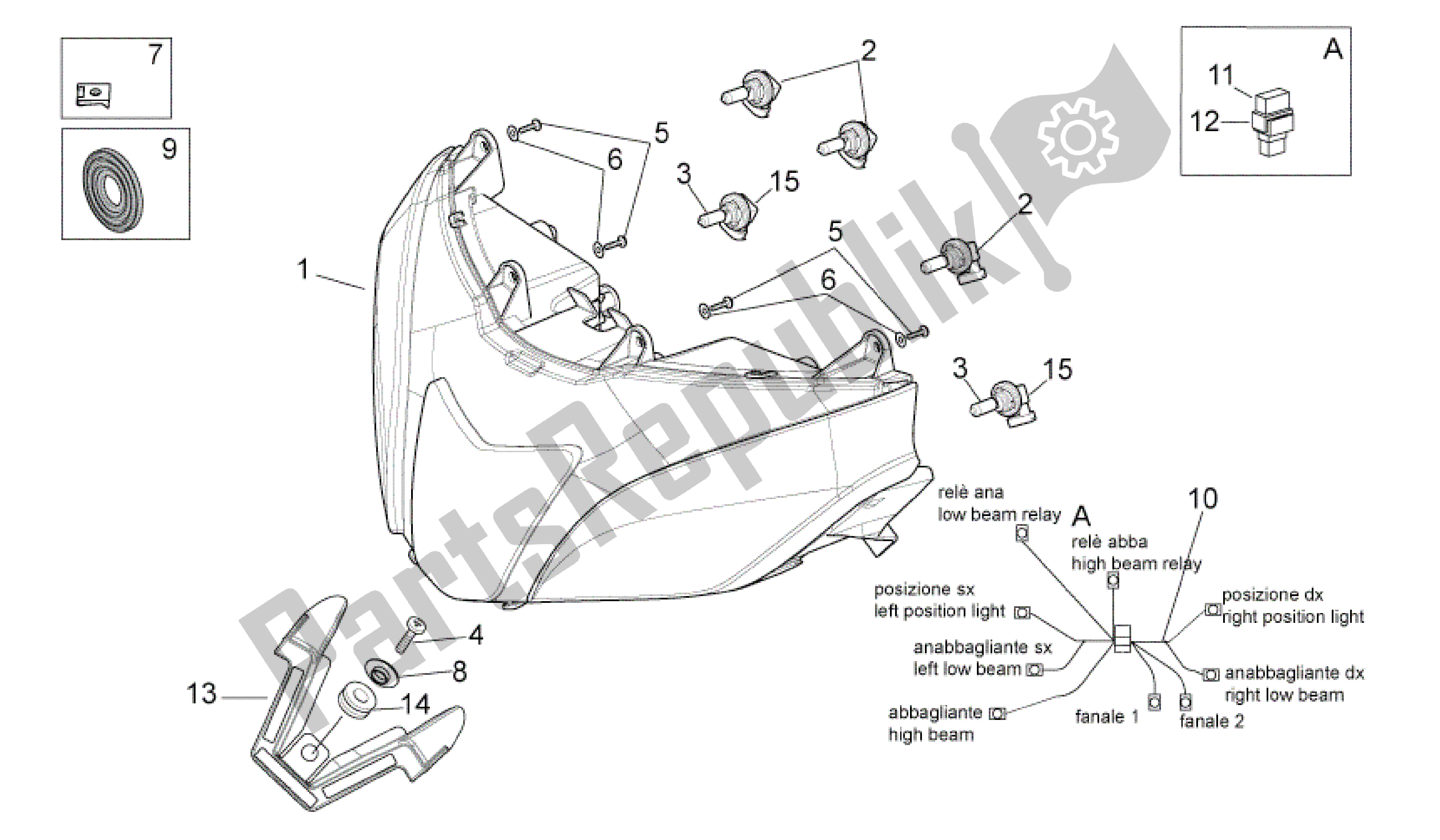 All parts for the Headlight of the Aprilia RSV4 Aprc R 3982 1000 2011 - 2012