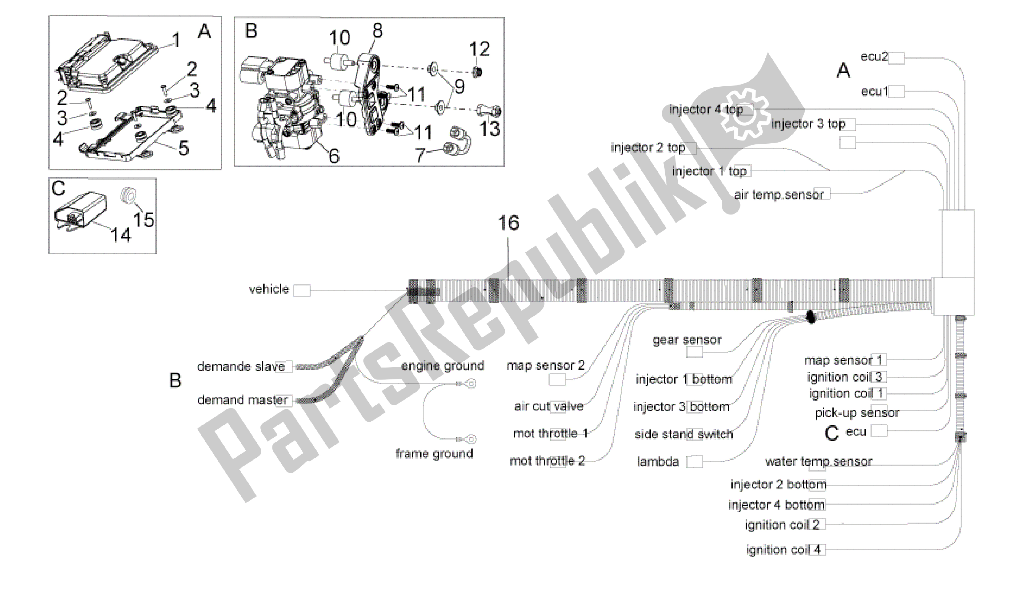 All parts for the Electrical System Iii of the Aprilia RSV4 Aprc R 3982 1000 2011 - 2012