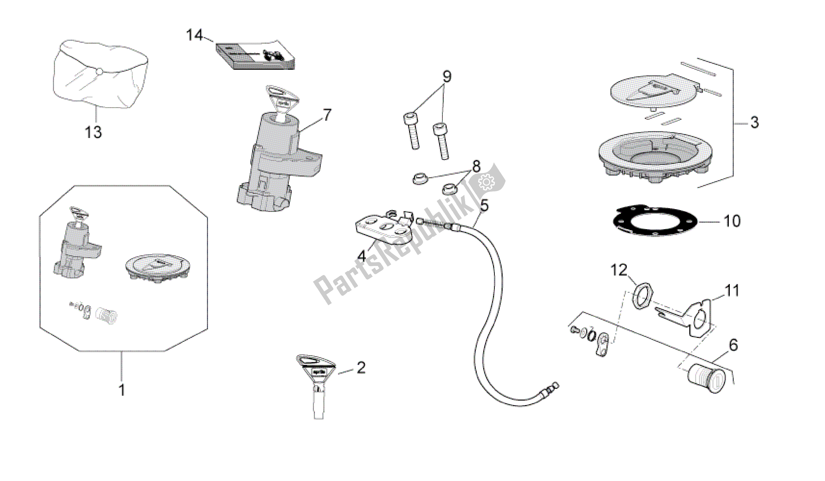 All parts for the Lock Hardware Kit of the Aprilia RSV4 Aprc R 3982 1000 2011 - 2012