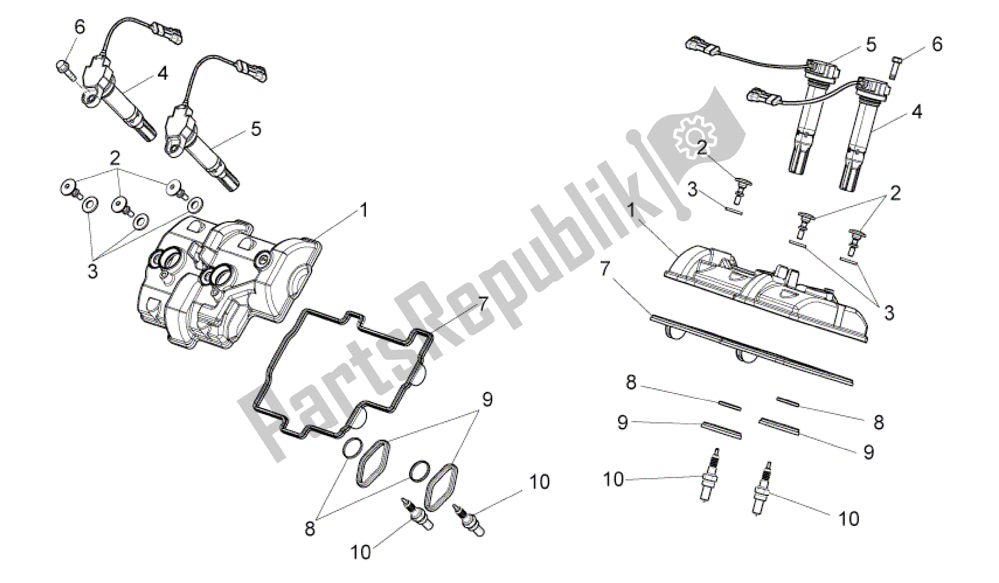 All parts for the Valves Cover of the Aprilia RSV4 Aprc R 3982 1000 2011 - 2012
