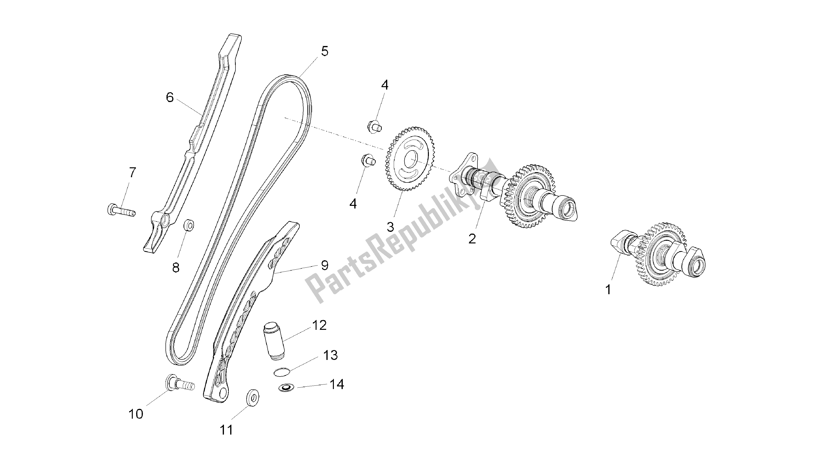 Alle onderdelen voor de Achterste Cilinder Timing Systeem van de Aprilia RSV4 Aprc R 3982 1000 2011 - 2012