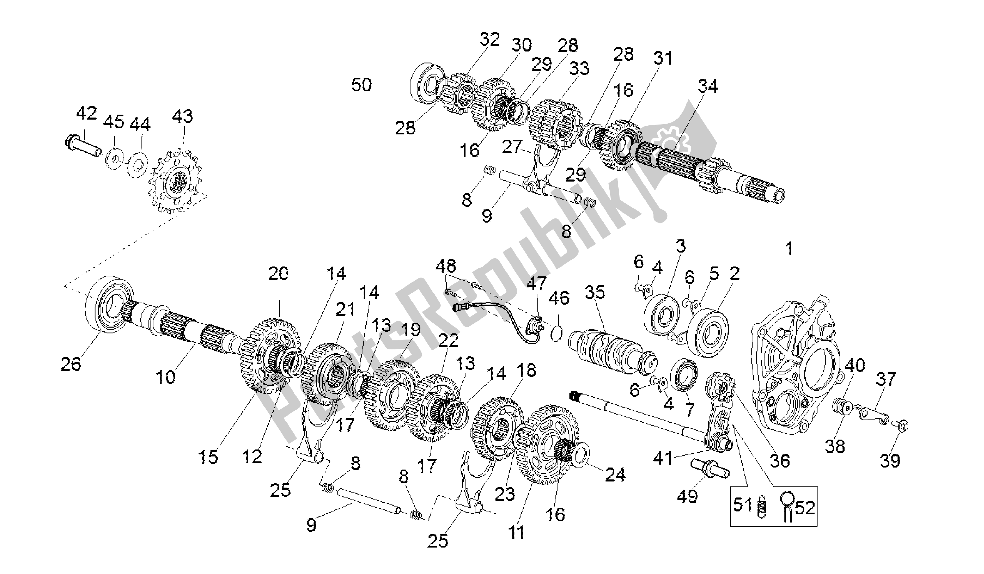 Alle onderdelen voor de Versnellingsbak van de Aprilia RSV4 Aprc R 3982 1000 2011 - 2012