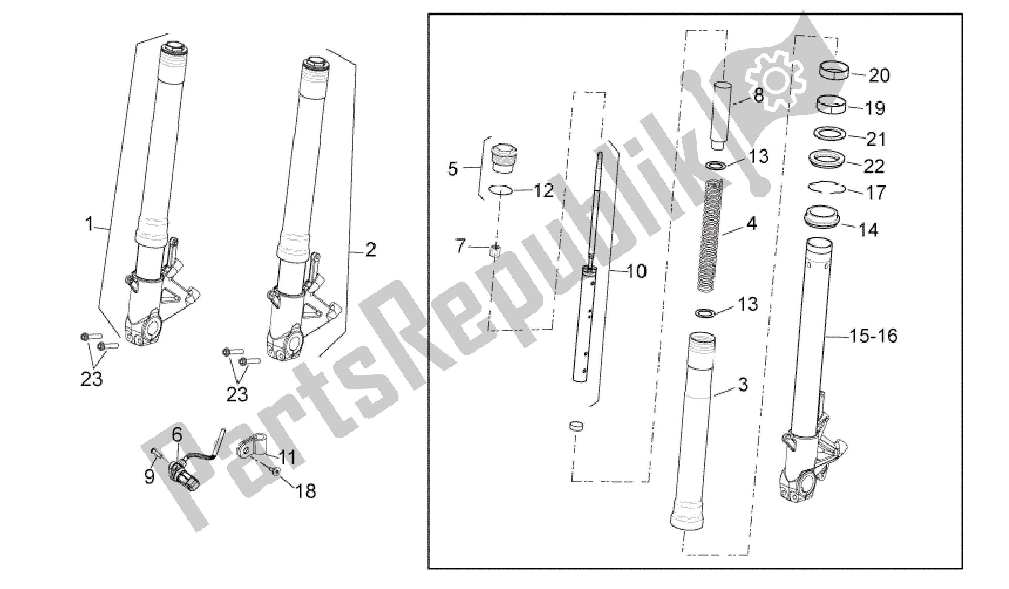 All parts for the Horquilla of the Aprilia RSV4 Tuono V4 R Aprc 1000 2011