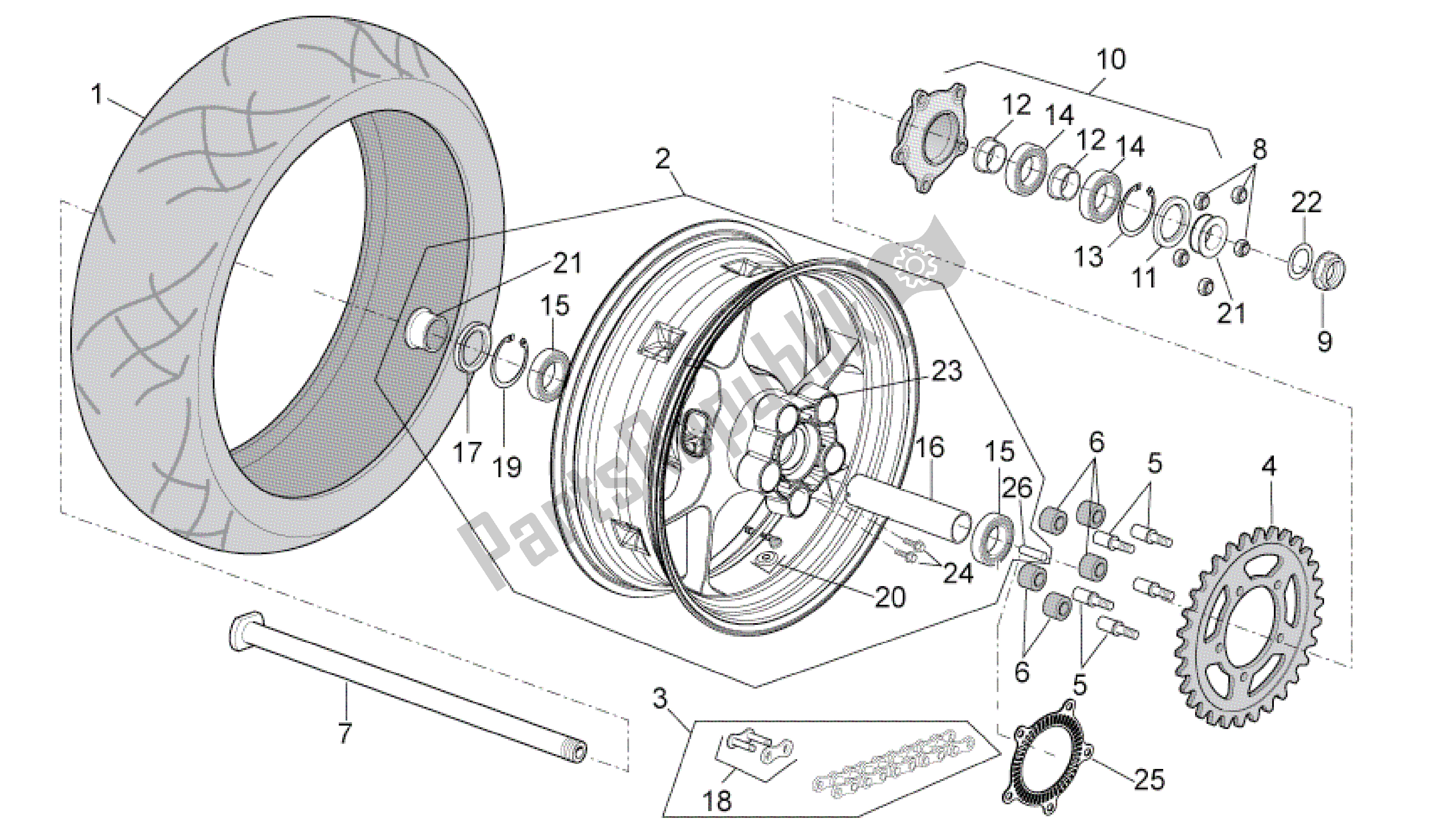 All parts for the Rueda Trasera of the Aprilia RSV4 Tuono V4 R Aprc 1000 2011