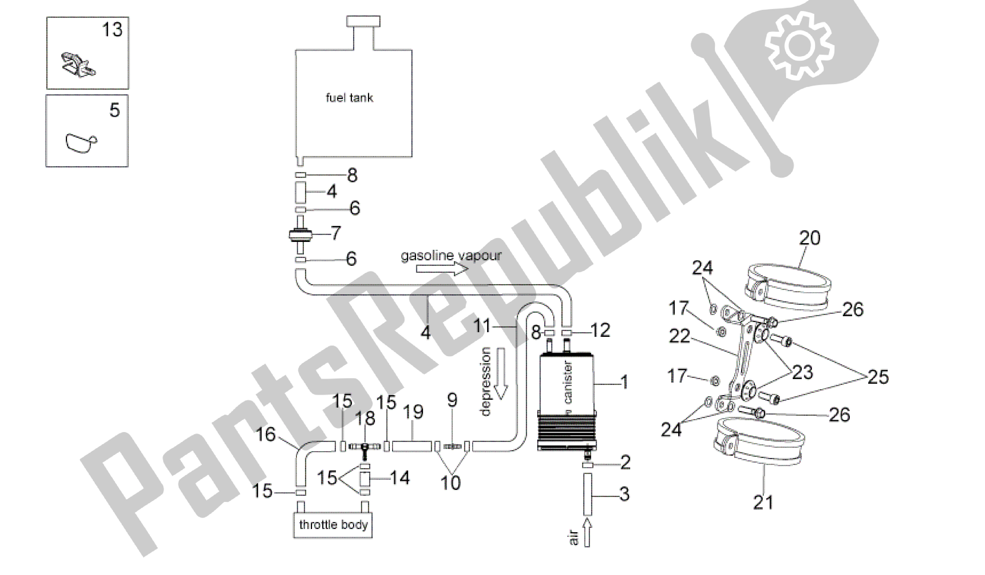 All parts for the Eq. Rec. Vapores Gas. Of the Aprilia RSV4 Tuono V4 R Aprc 1000 2011