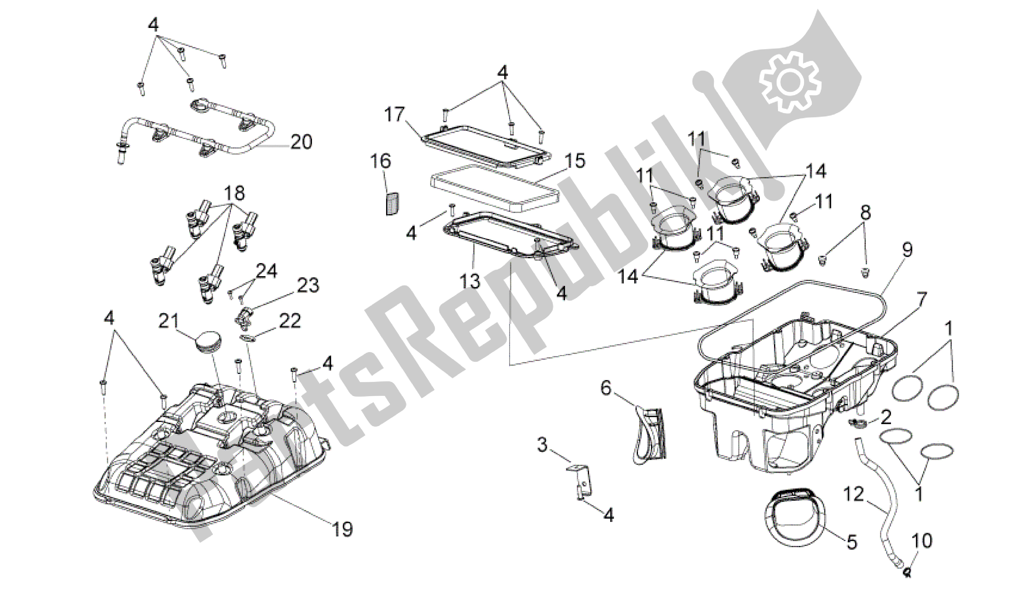 Alle onderdelen voor de Luchtfilterhuis van de Aprilia RSV4 Aprc R ABS 3984 1000 2013