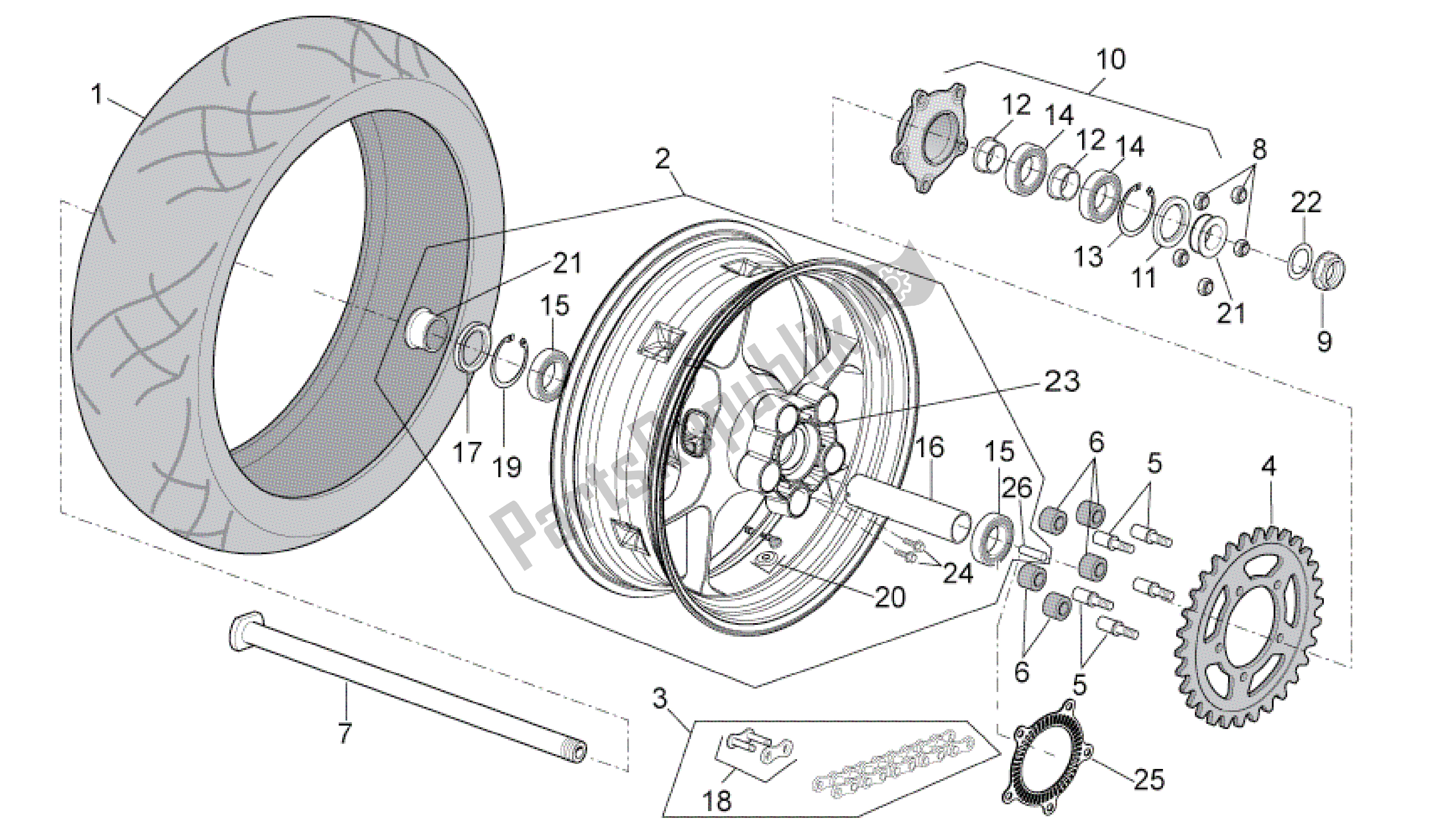 Alle onderdelen voor de Achterwiel van de Aprilia RSV4 Aprc R ABS 3984 1000 2013