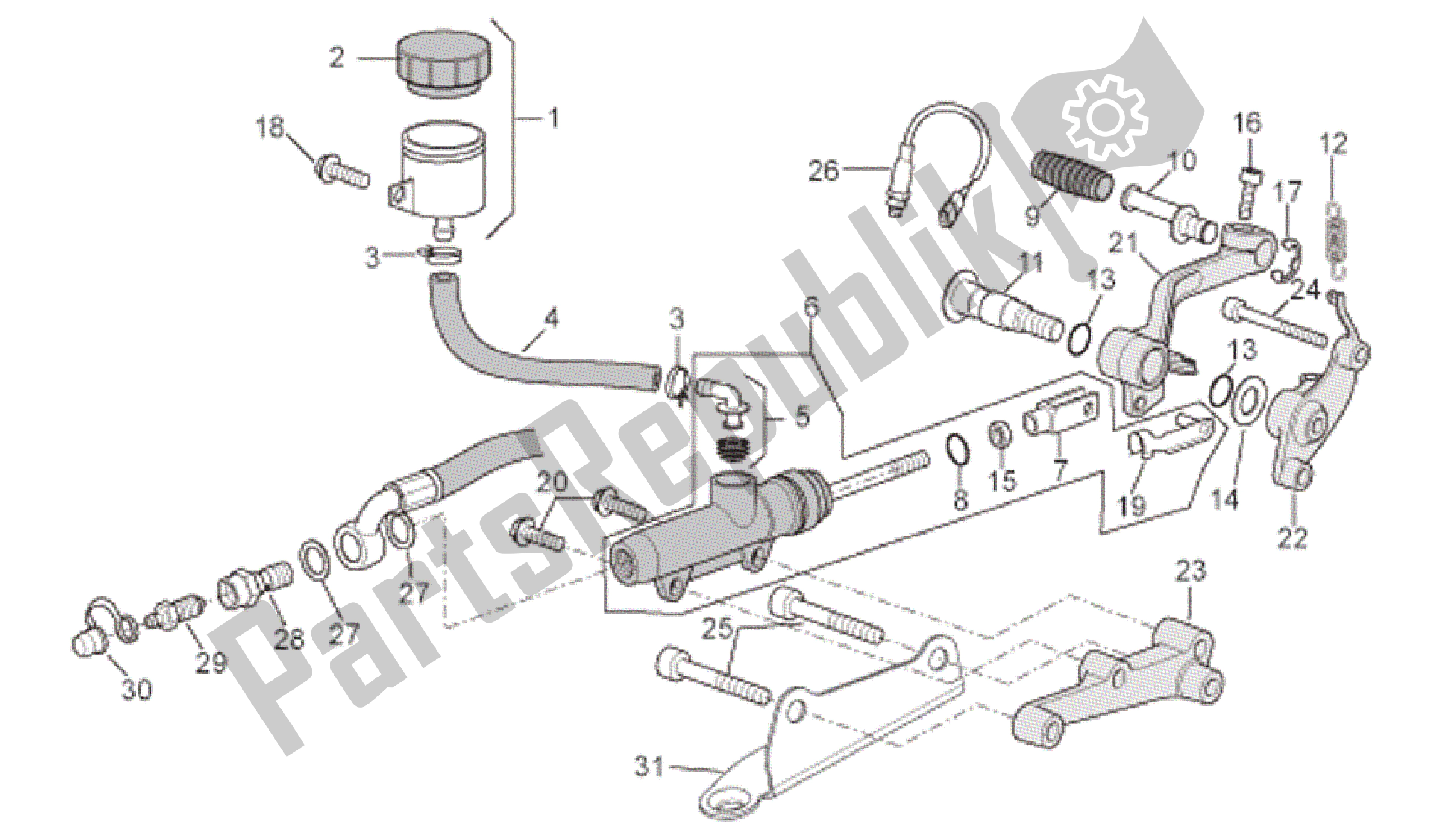 All parts for the Rear Master Cylinder of the Aprilia RSV Tuono Factory 3985 1000 2006 - 2009