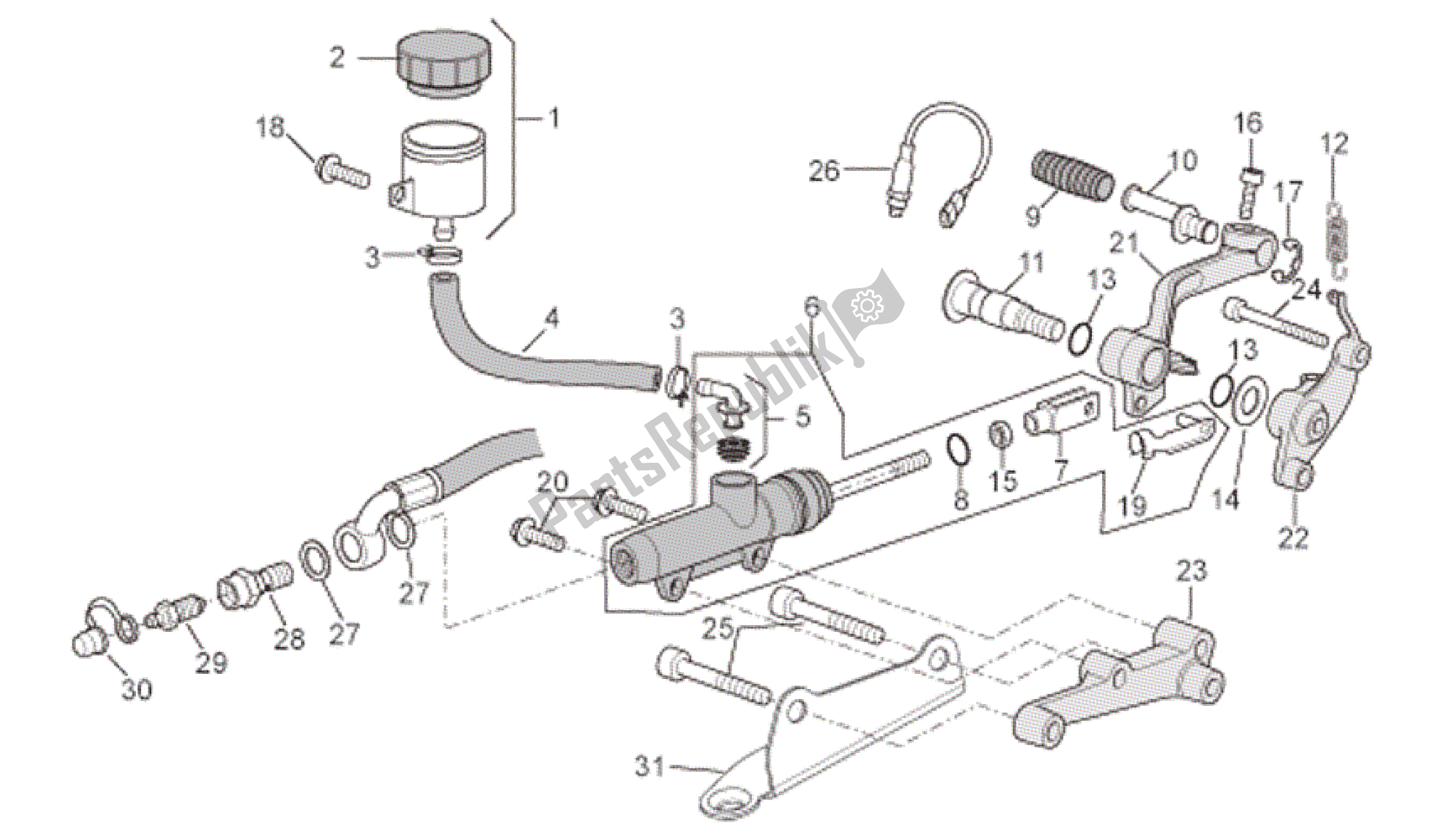 All parts for the Rear Master Cylinder of the Aprilia RSV Tuono Factory 3985 1000 2006 - 2009 All parts for the Rear Master Cylinder of the Aprilia RSV Tuono Factory 3985 1000 2006 - 2009