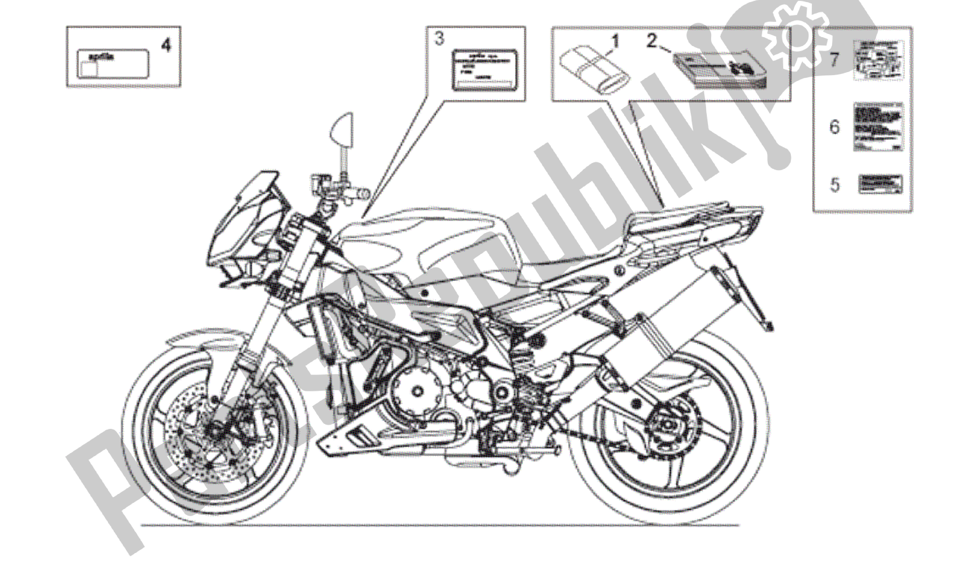 All parts for the Plate Set-decal-op. Handbooks of the Aprilia RSV Tuono Factory 3985 1000 2006 - 2009