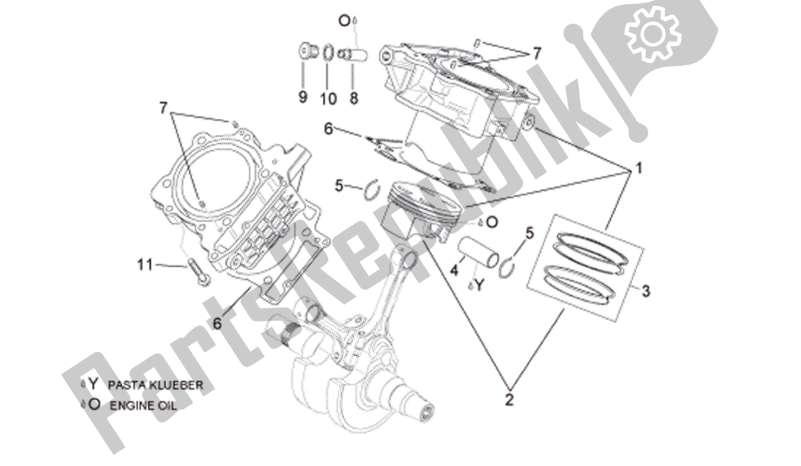 All parts for the Cylinder With Piston of the Aprilia RSV Tuono Factory 3985 1000 2006 - 2009