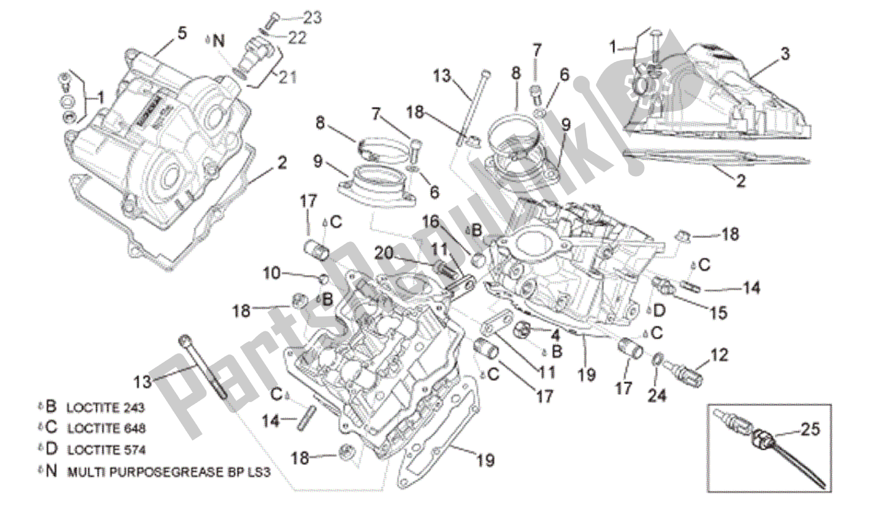 All parts for the Valves Cover of the Aprilia RSV Tuono Factory 3985 1000 2006 - 2009