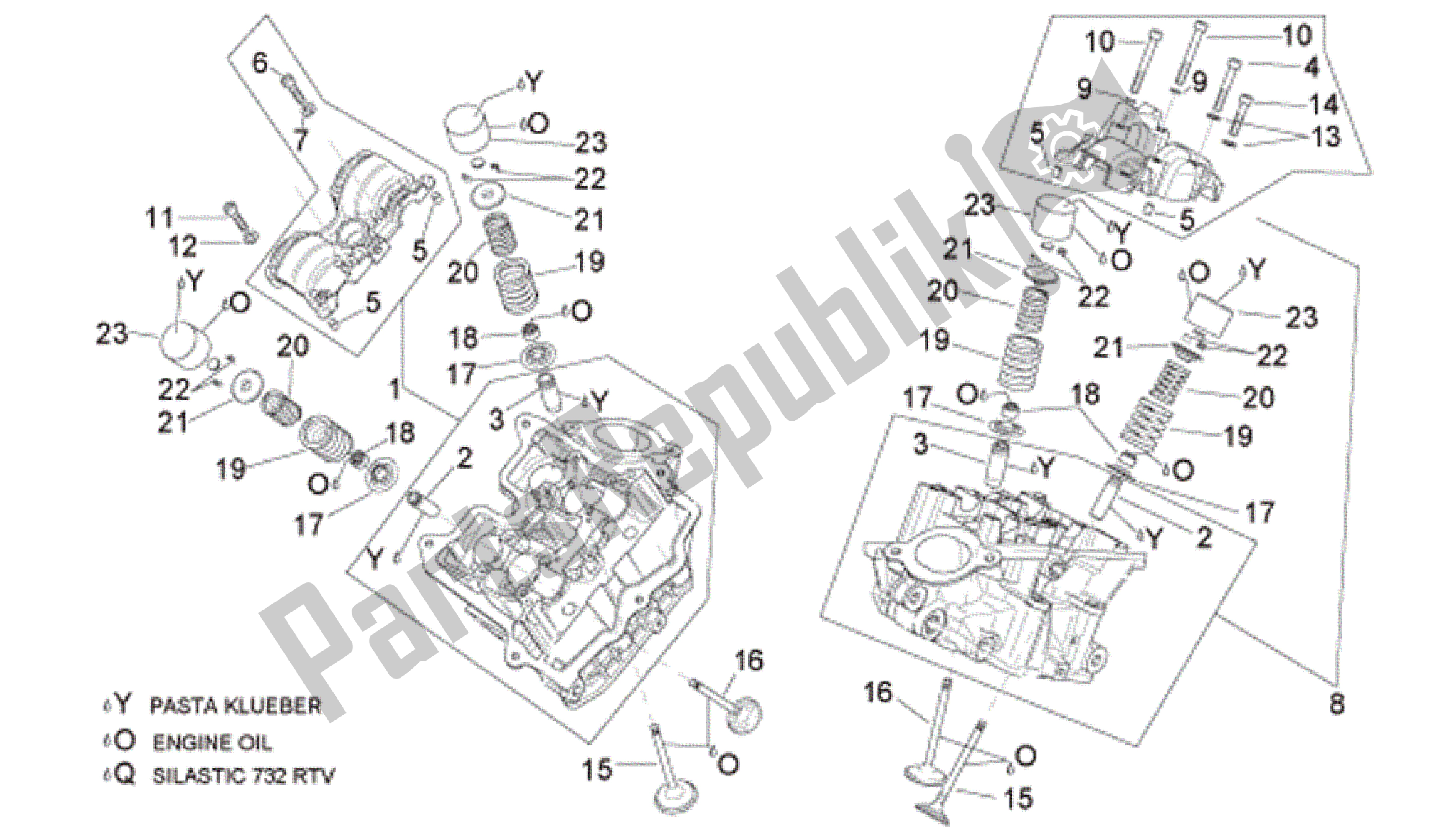 All parts for the Cylinder Head And Valves of the Aprilia RSV Tuono Factory 3985 1000 2006 - 2009