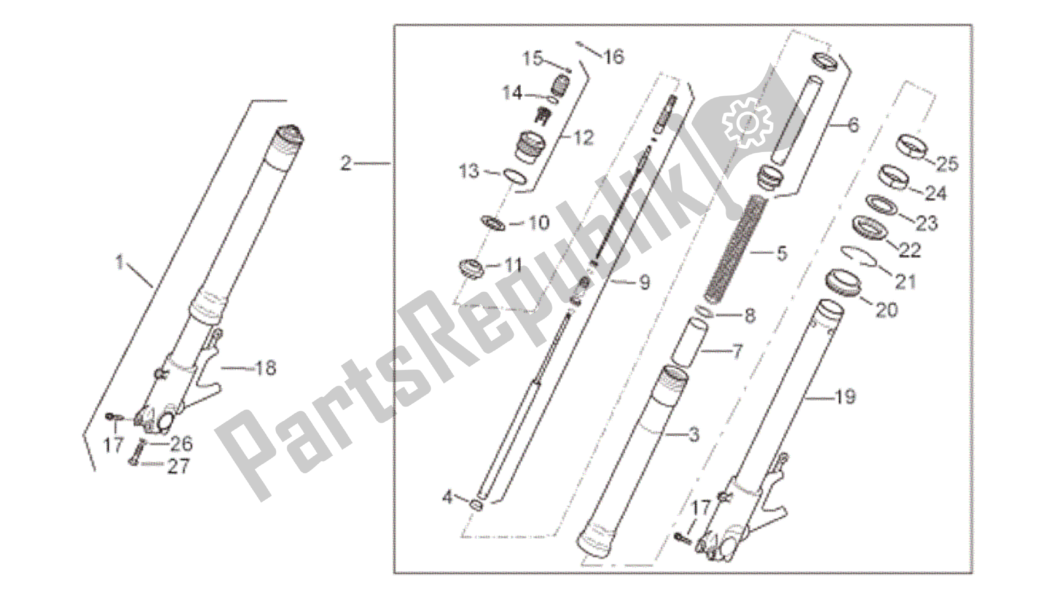 All parts for the Front Fork I of the Aprilia RSV Tuono Factory 3985 1000 2006 - 2009