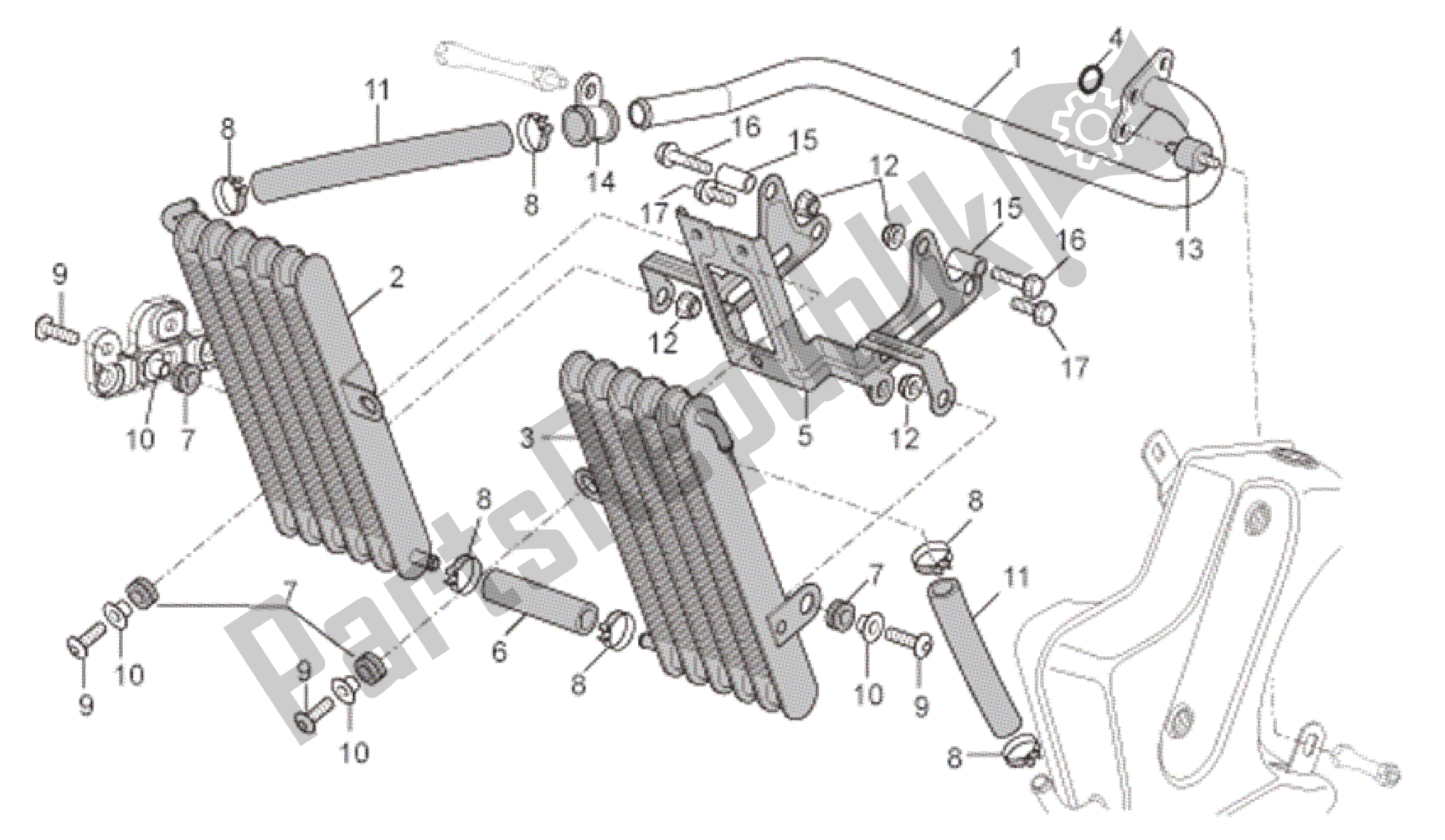 Alle Teile für das Ölkühler des Aprilia RSV Tuono Factory 3985 1000 2006 - 2009