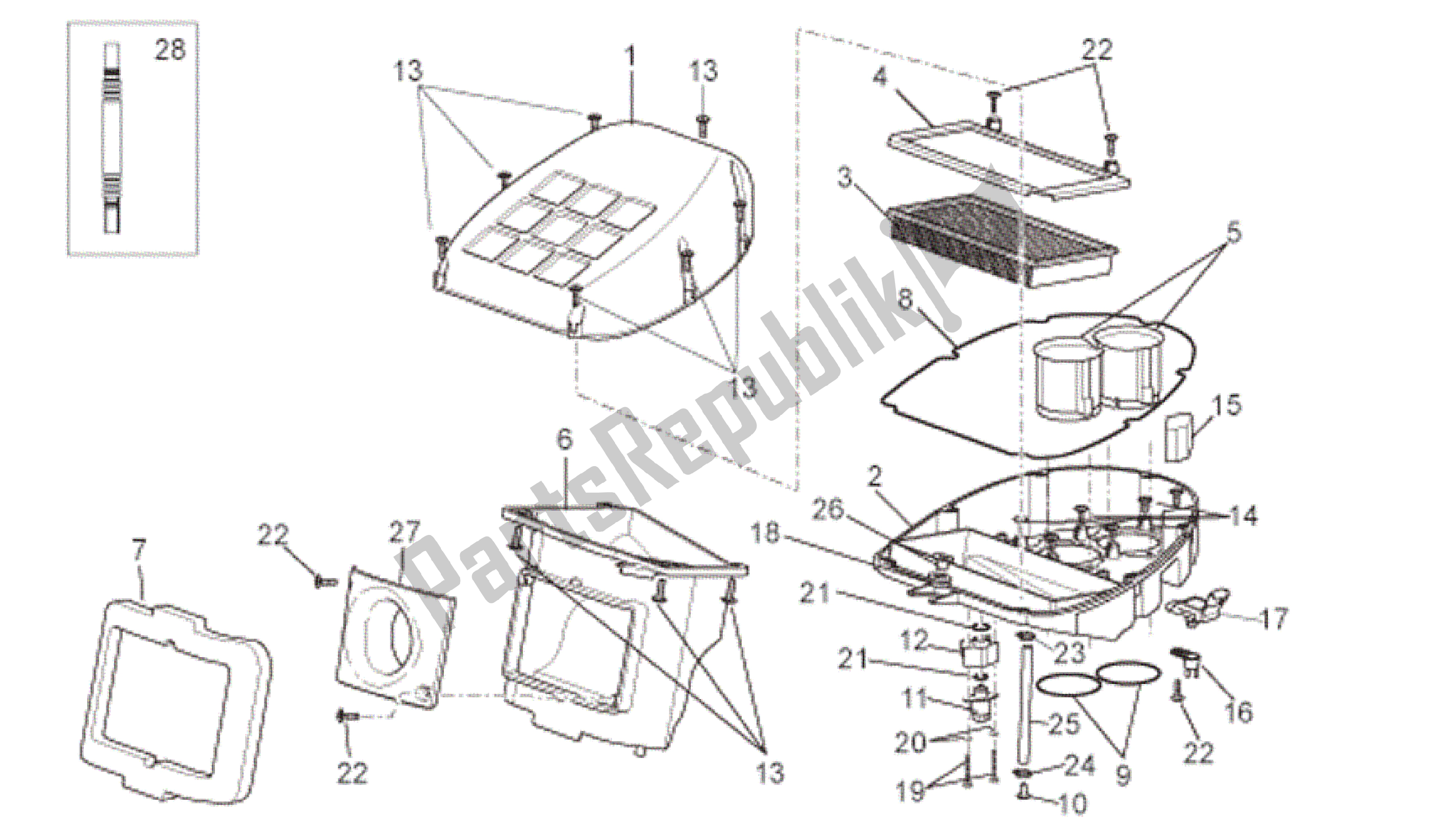 All parts for the Air Box of the Aprilia RSV Tuono Factory 3985 1000 2006 - 2009