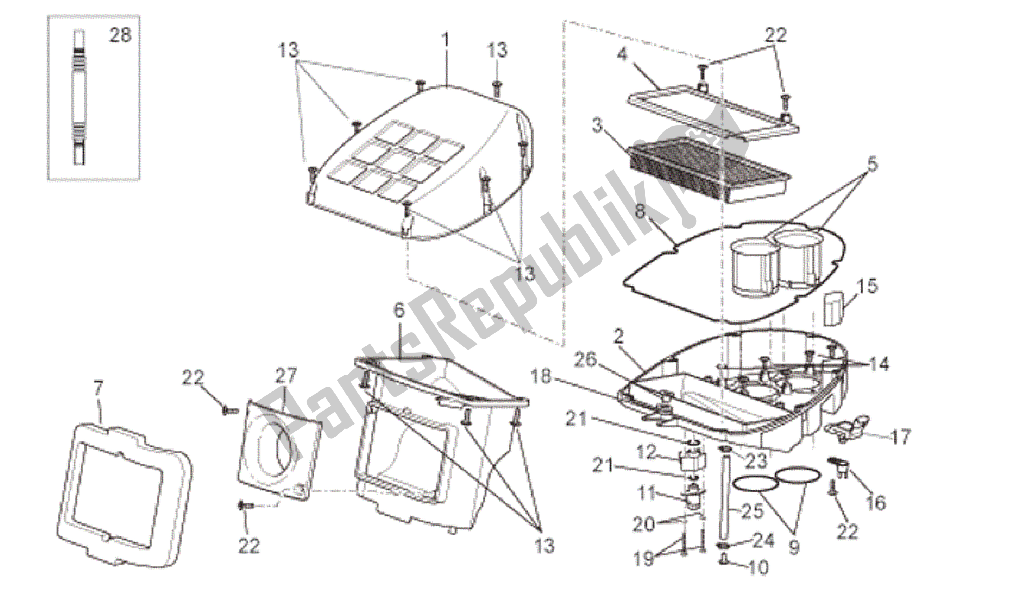 Todas las partes para Caja De Aire de Aprilia RSV Tuono Factory 3985 1000 2006 - 2009