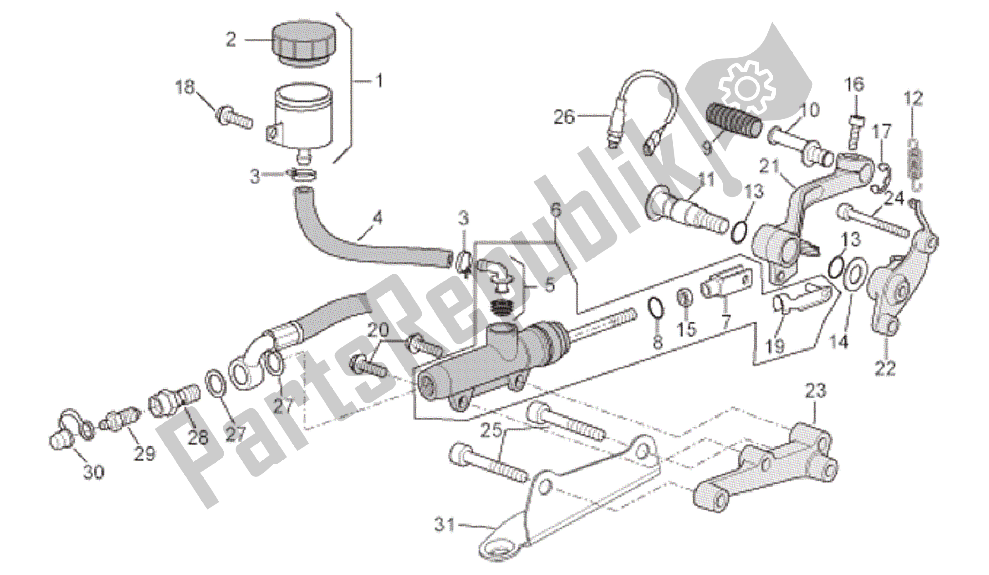All parts for the Rear Master Cylinder of the Aprilia RSV Tuono R 3985 1000 2006 - 2009