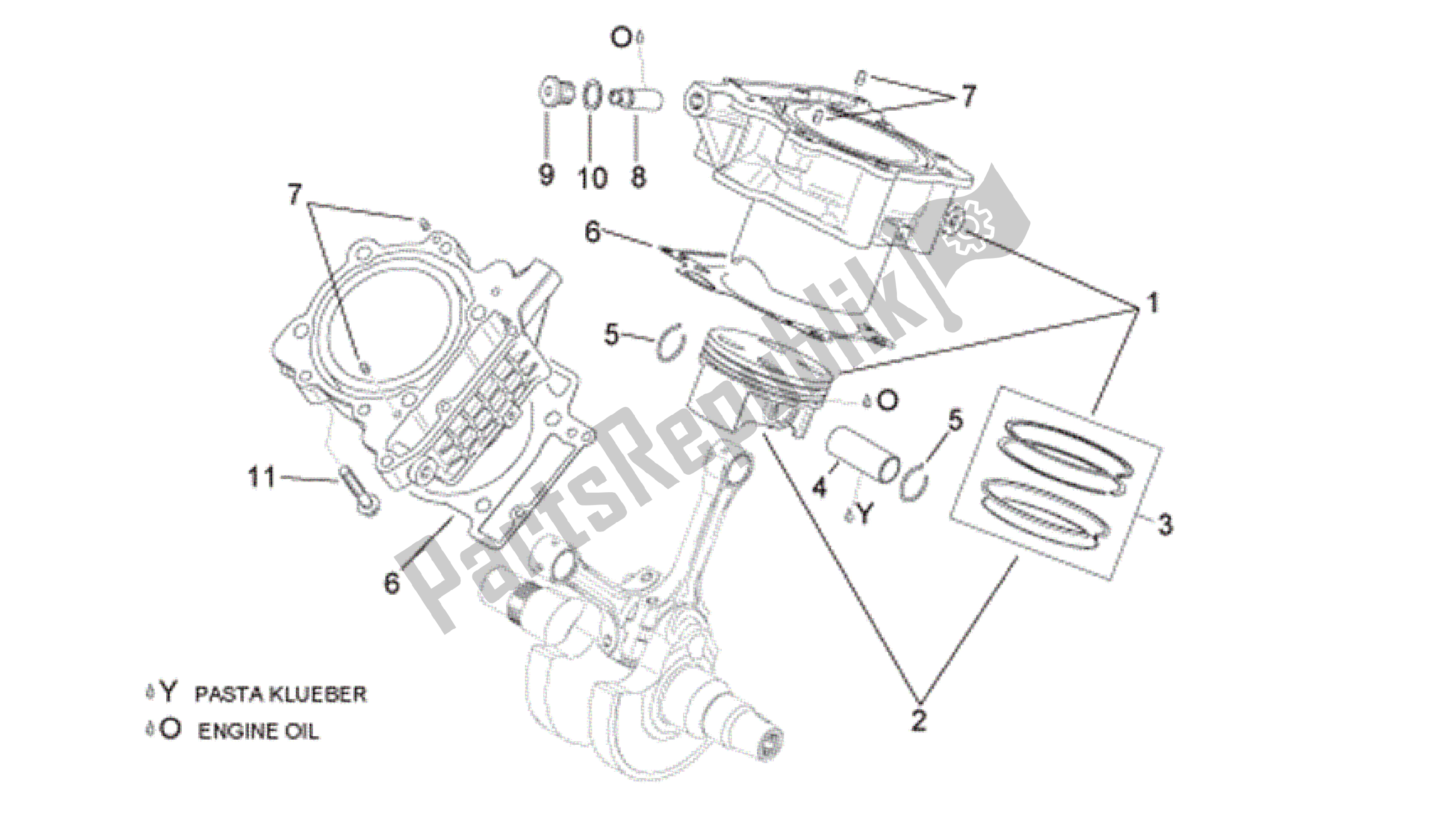 All parts for the Cylinder With Piston of the Aprilia RSV Tuono R 3985 1000 2006 - 2009