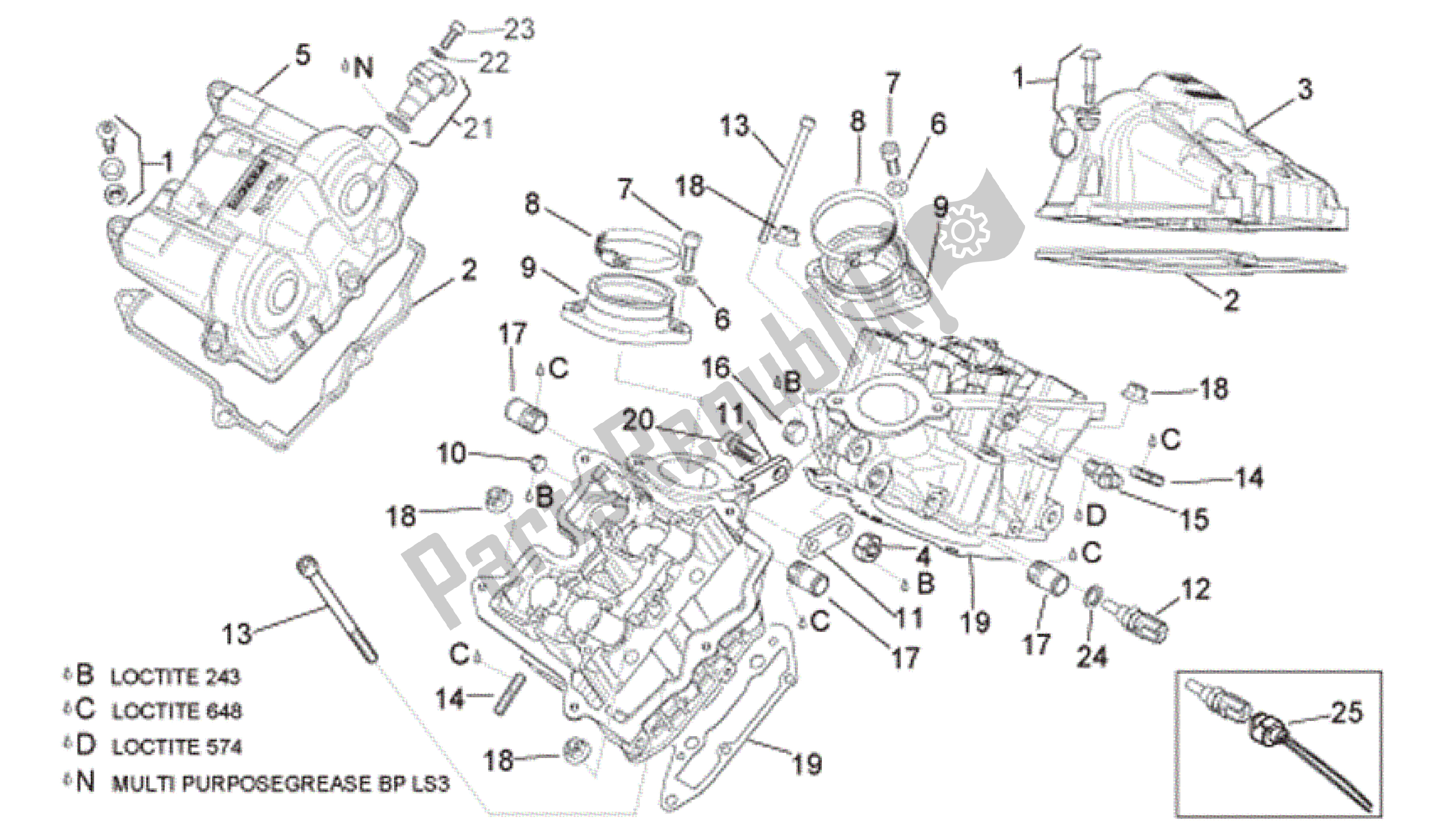 All parts for the Valves Cover of the Aprilia RSV Tuono R 3985 1000 2006 - 2009
