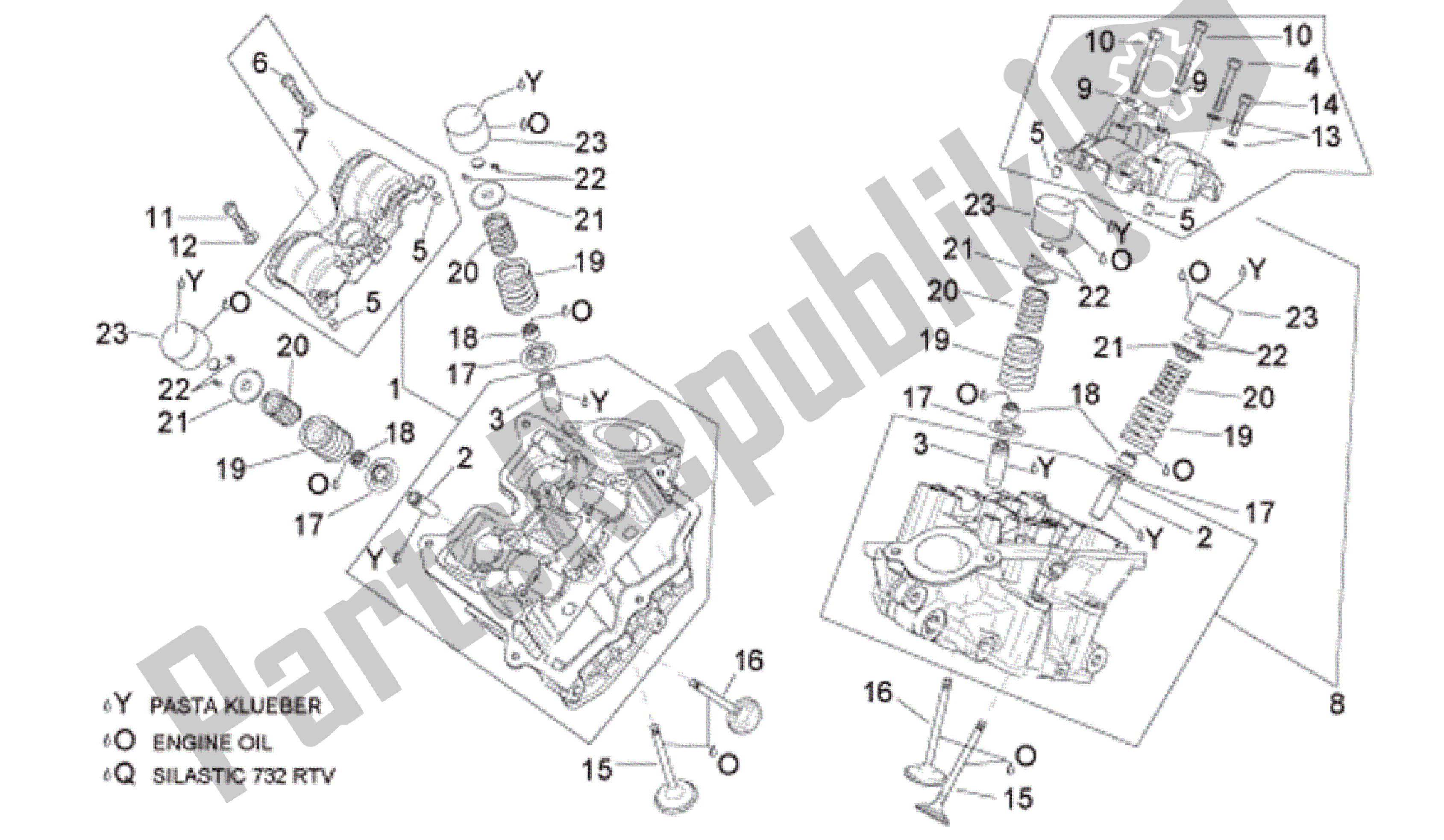 Tutte le parti per il Testata E Valvole del Aprilia RSV Tuono R 3985 1000 2006 - 2009